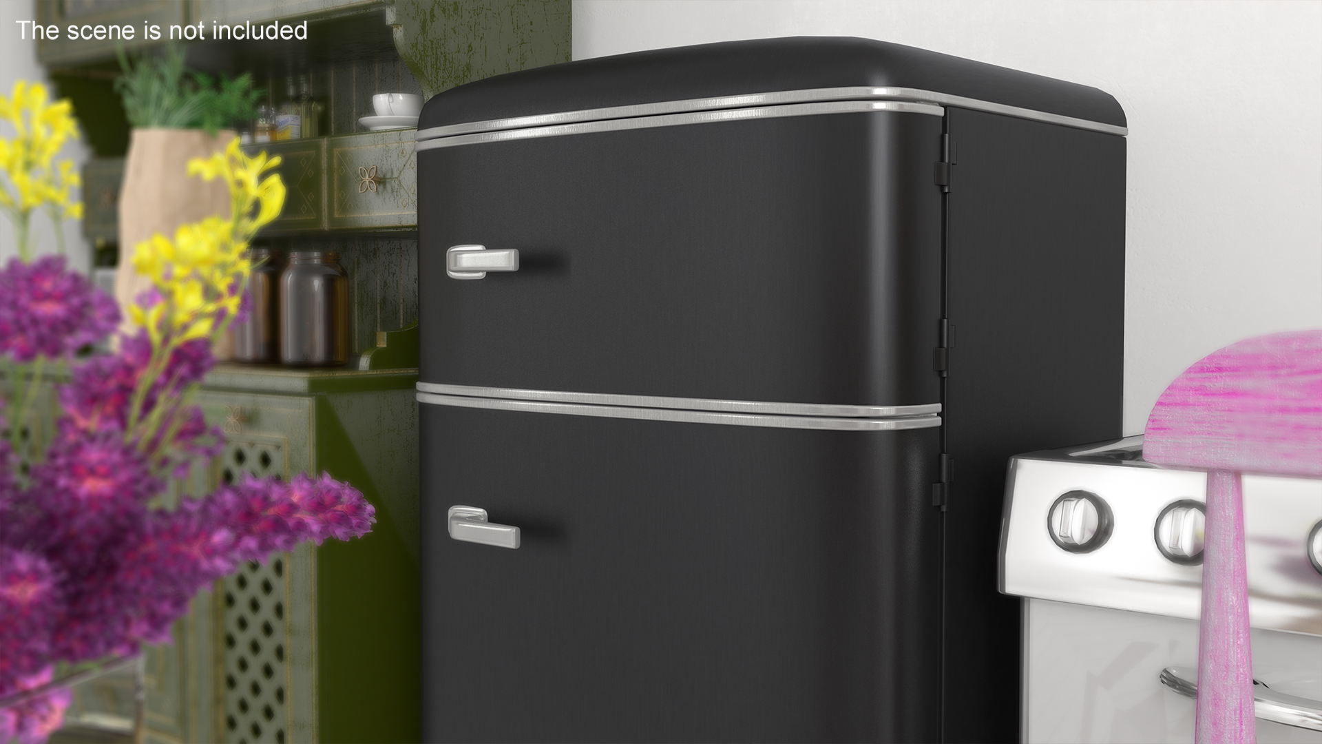 3D Retro Top Mount Fridge Freezer Black