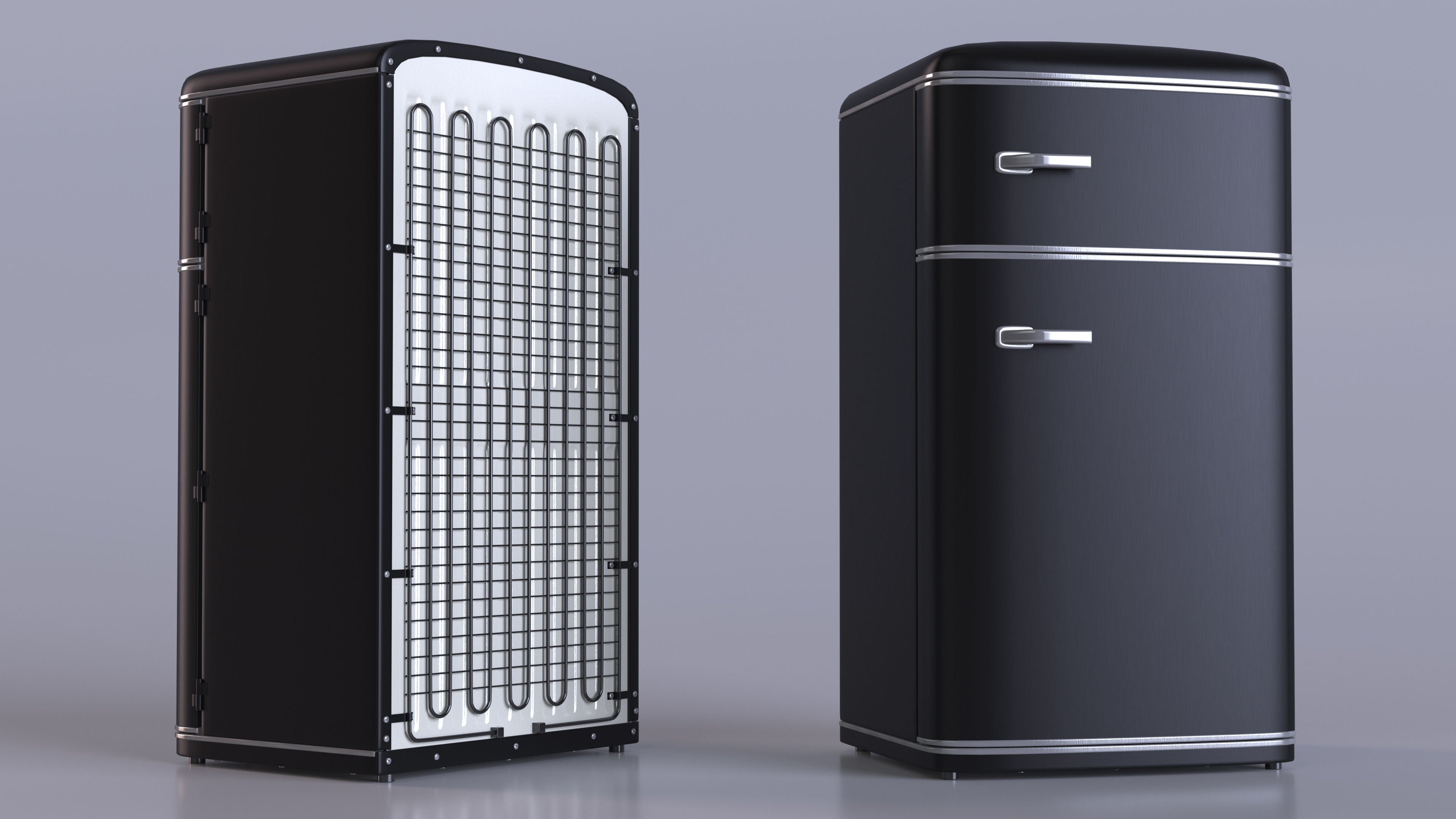 3D Retro Top Mount Fridge Freezer Black