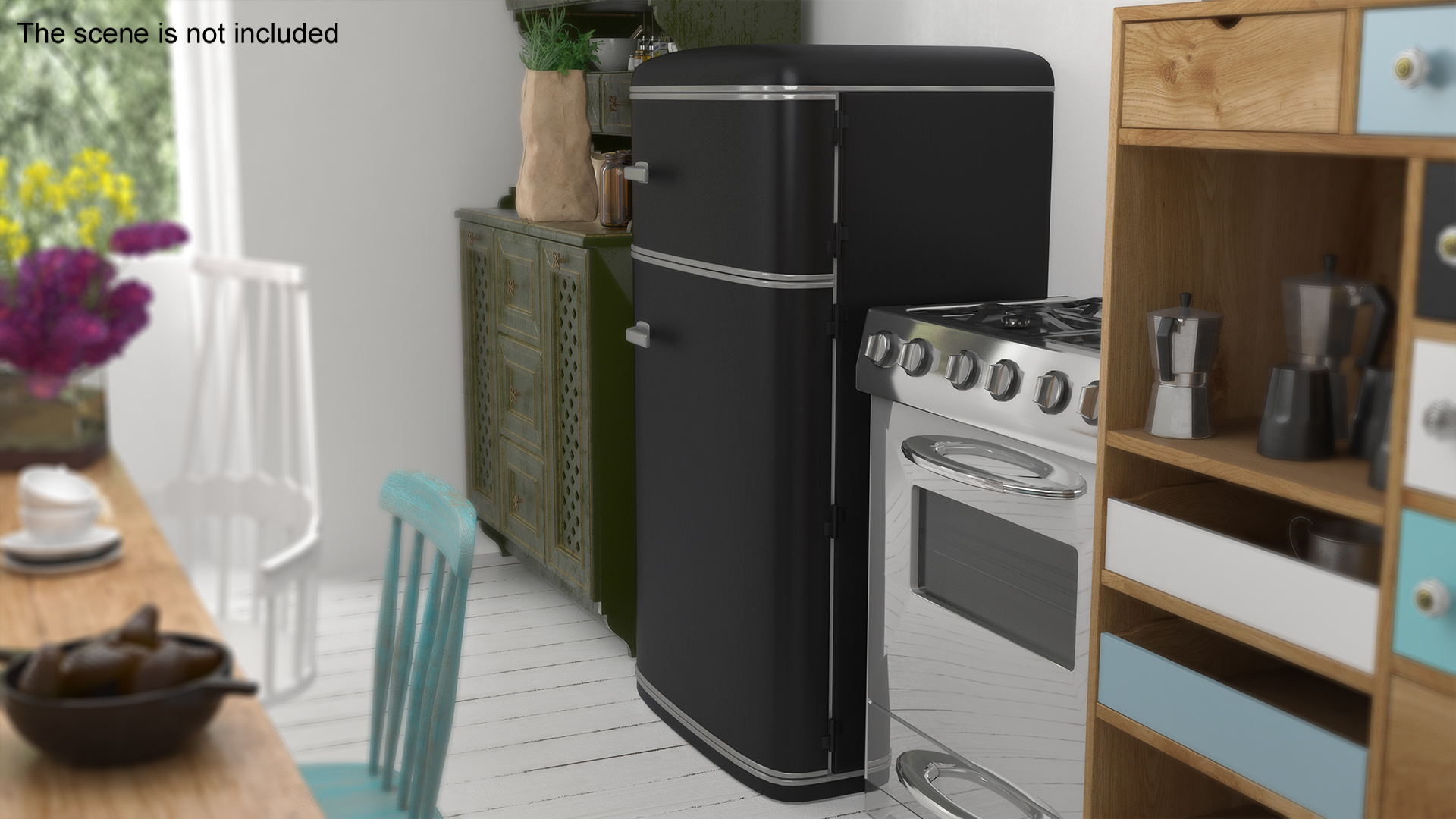3D Retro Top Mount Fridge Freezer Black