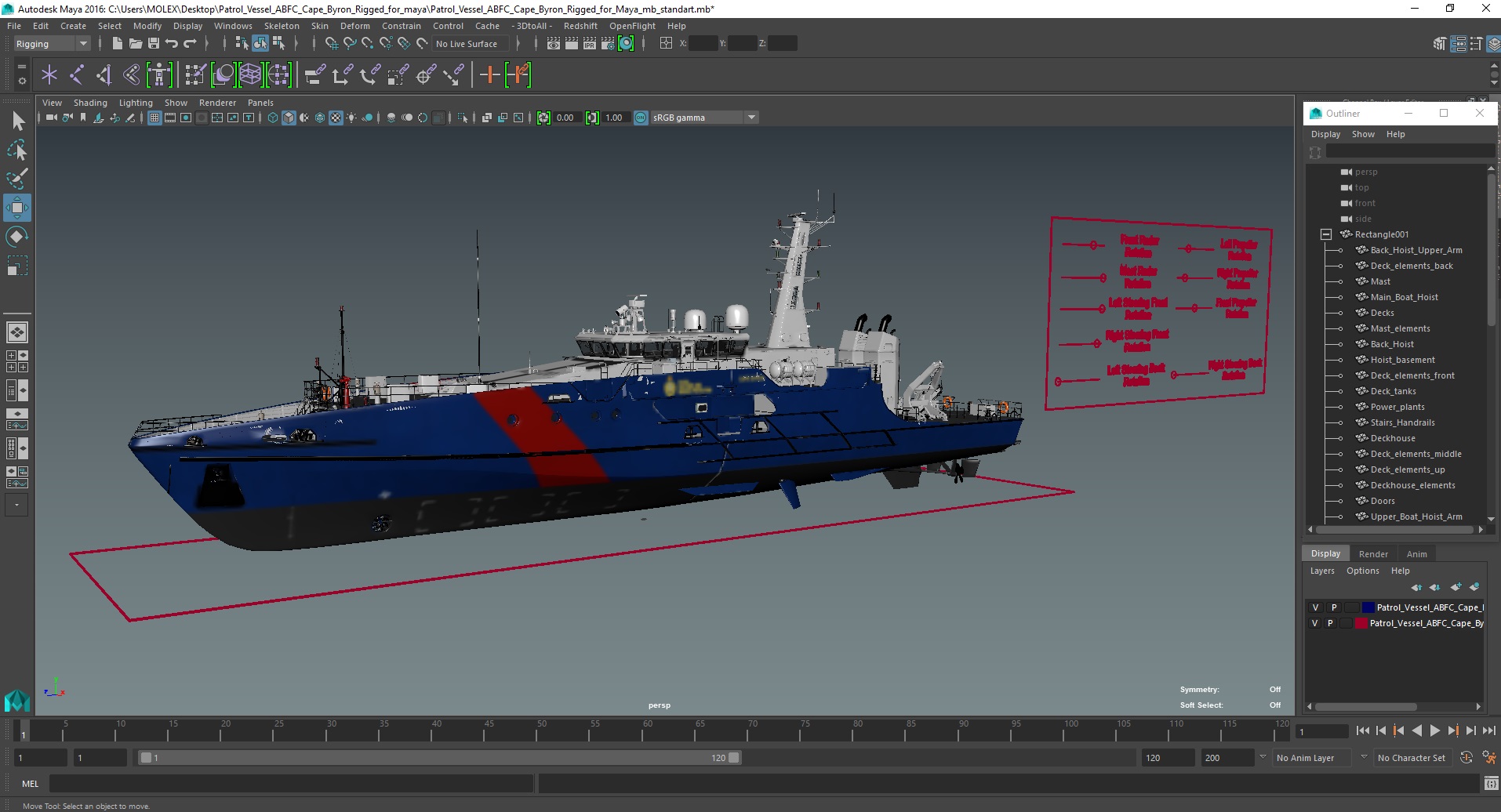3D model Patrol Vessel ABFC Cape Byron Rigged for Maya
