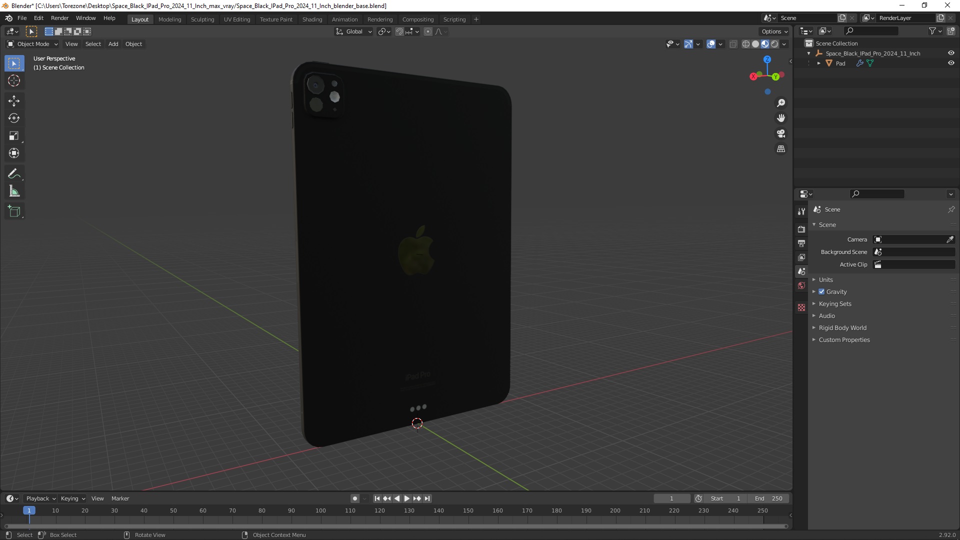 3D Space Black IPad Pro 2024 11 Inch model
