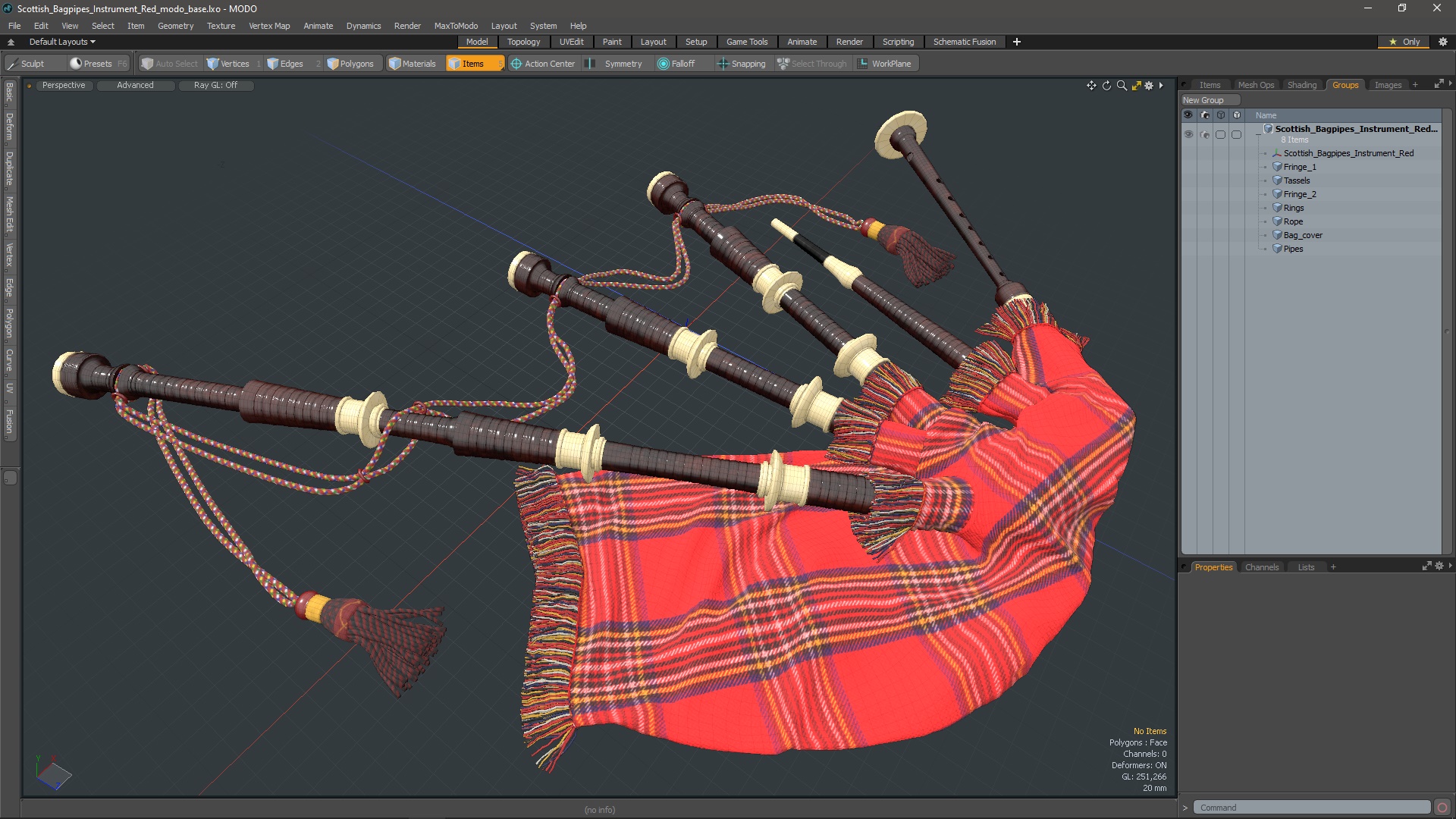 Scottish Bagpipes Instrument Red 3D