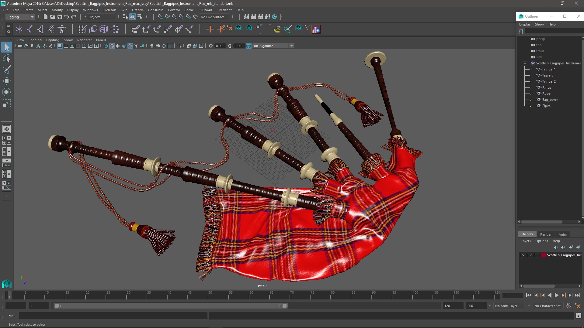 Scottish Bagpipes Instrument Red 3D