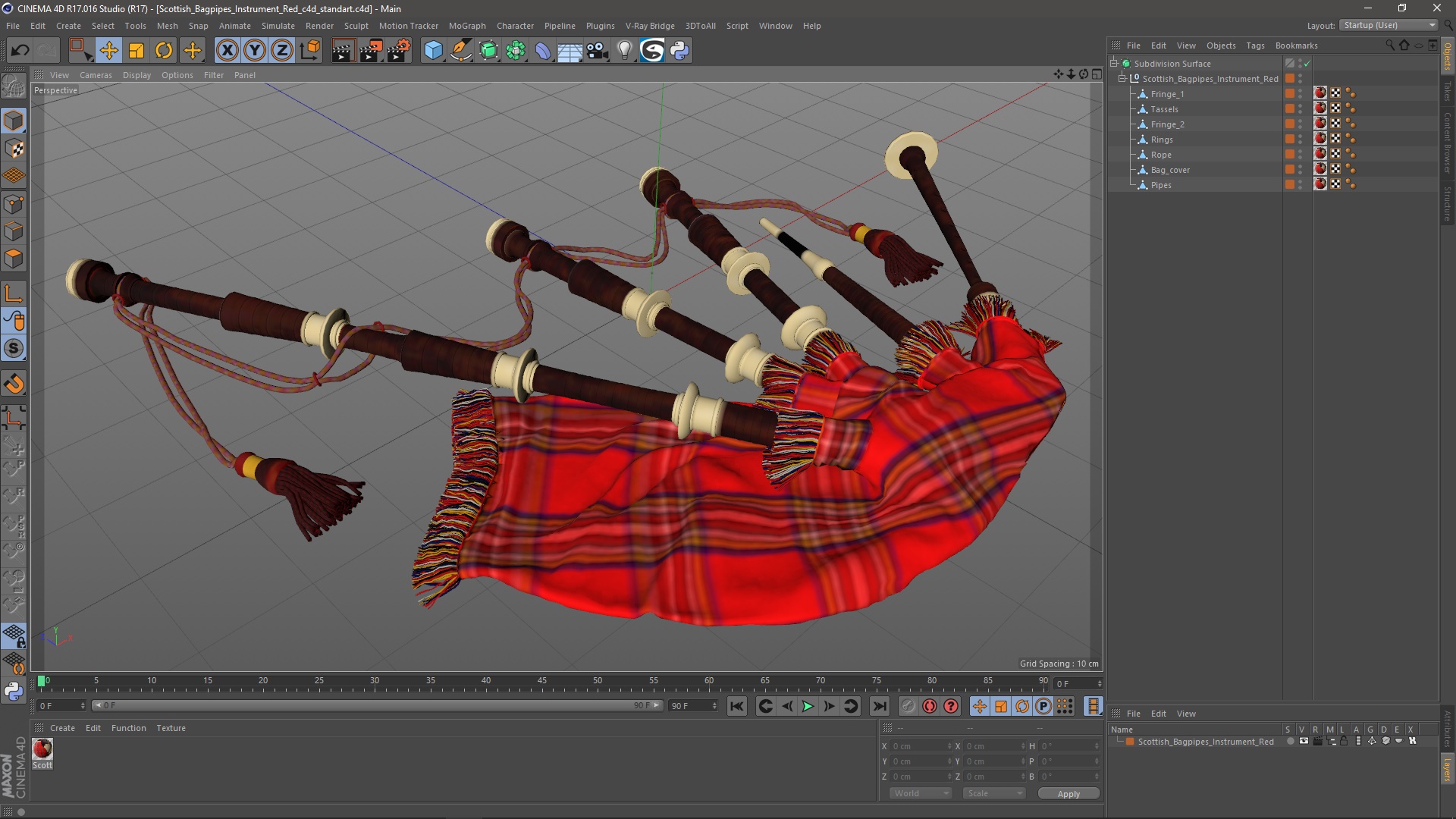 Scottish Bagpipes Instrument Red 3D