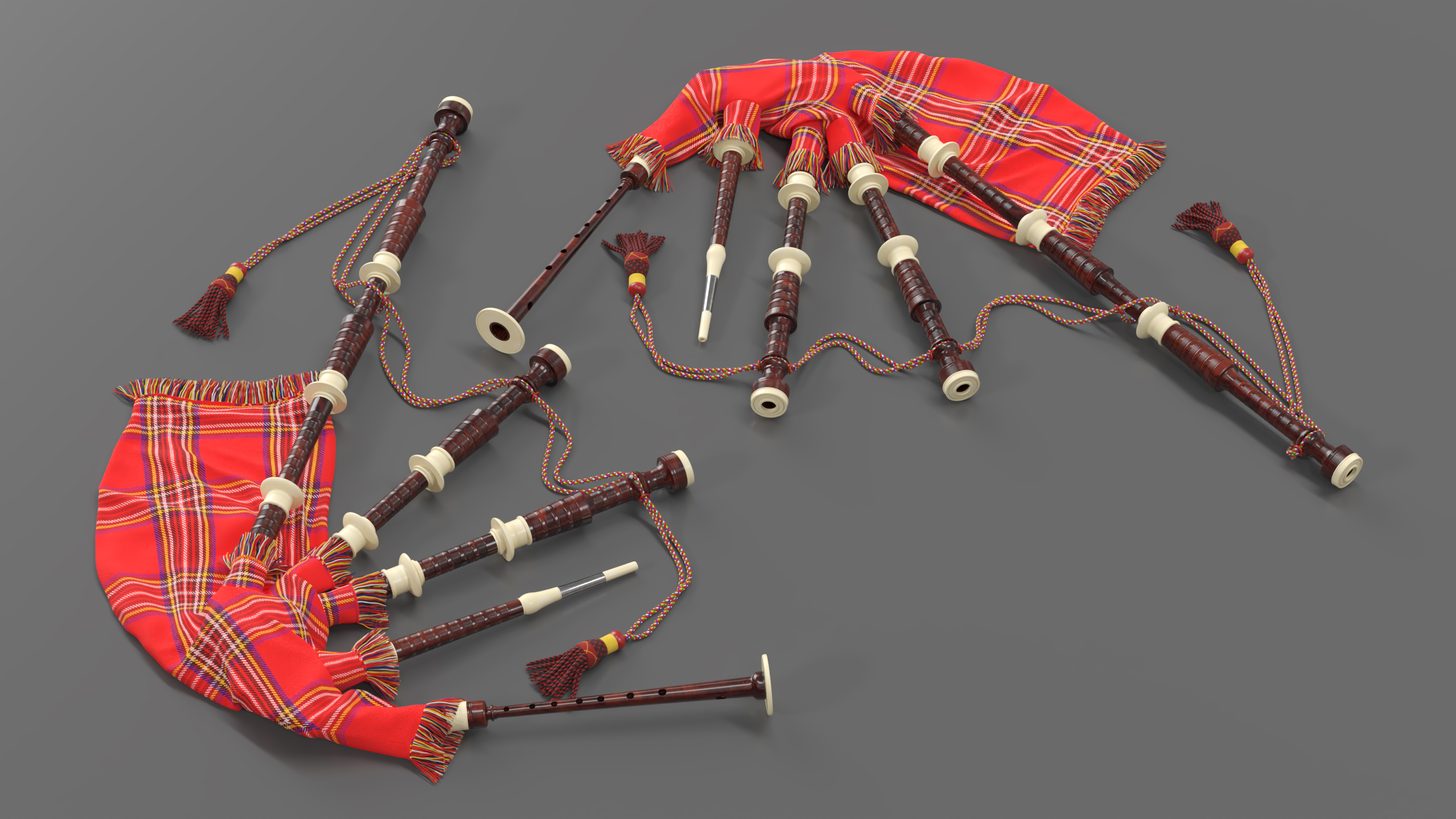 Scottish Bagpipes Instrument Red 3D