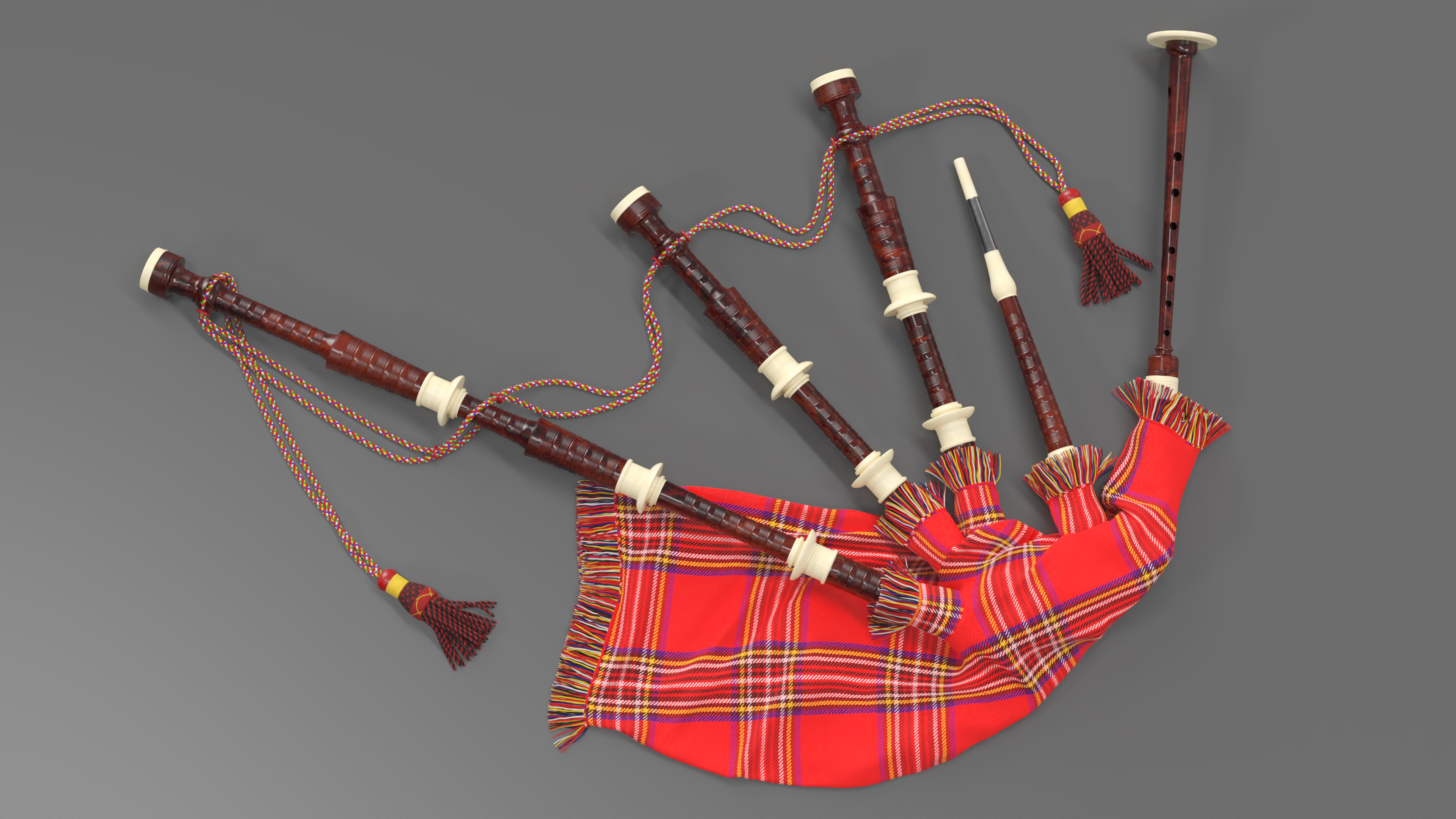 Scottish Bagpipes Instrument Red 3D