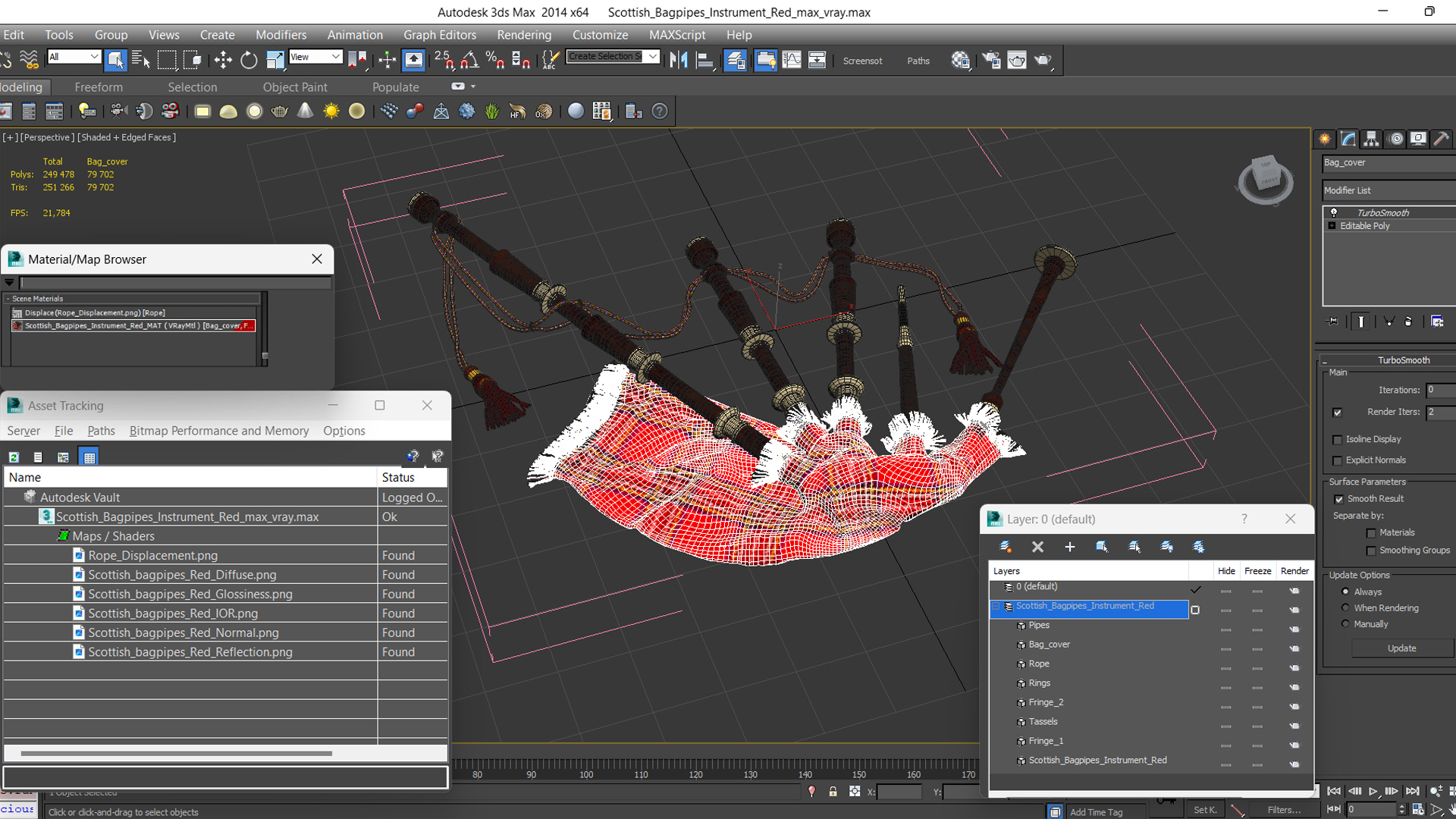 Scottish Bagpipes Instrument Red 3D