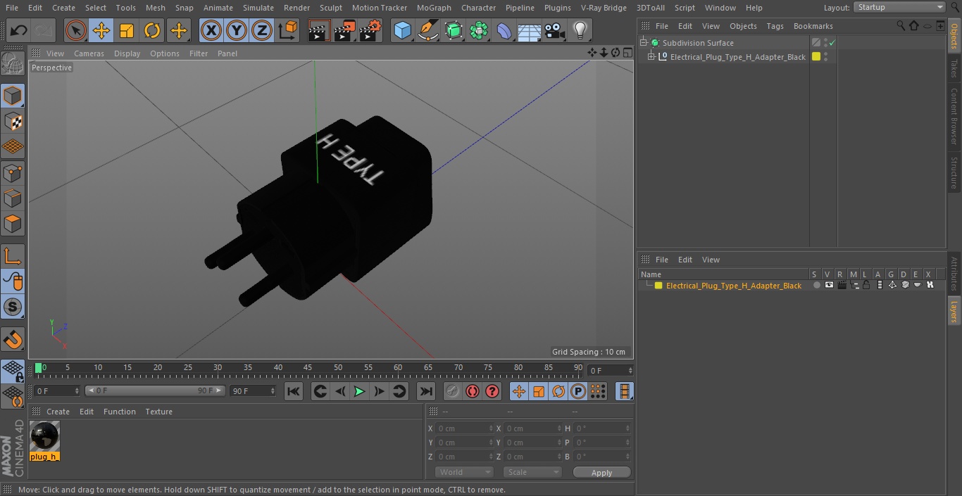 3D Electrical Plug Type H Adapter Black