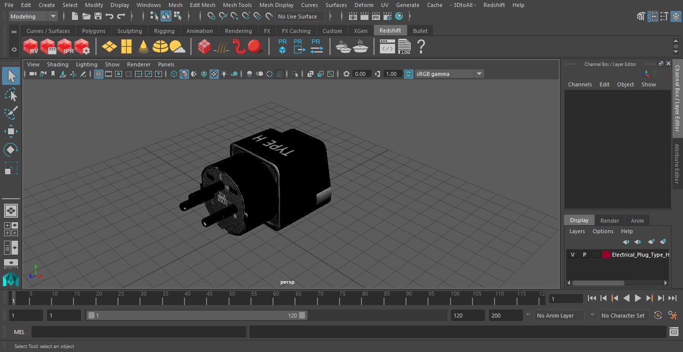 3D Electrical Plug Type H Adapter Black