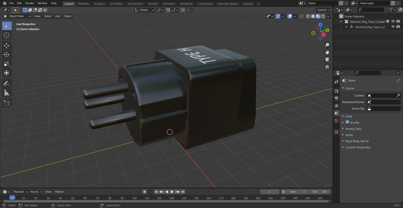 3D Electrical Plug Type H Adapter Black
