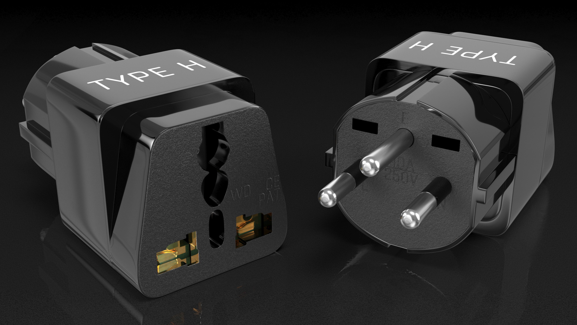 3D Electrical Plug Type H Adapter Black