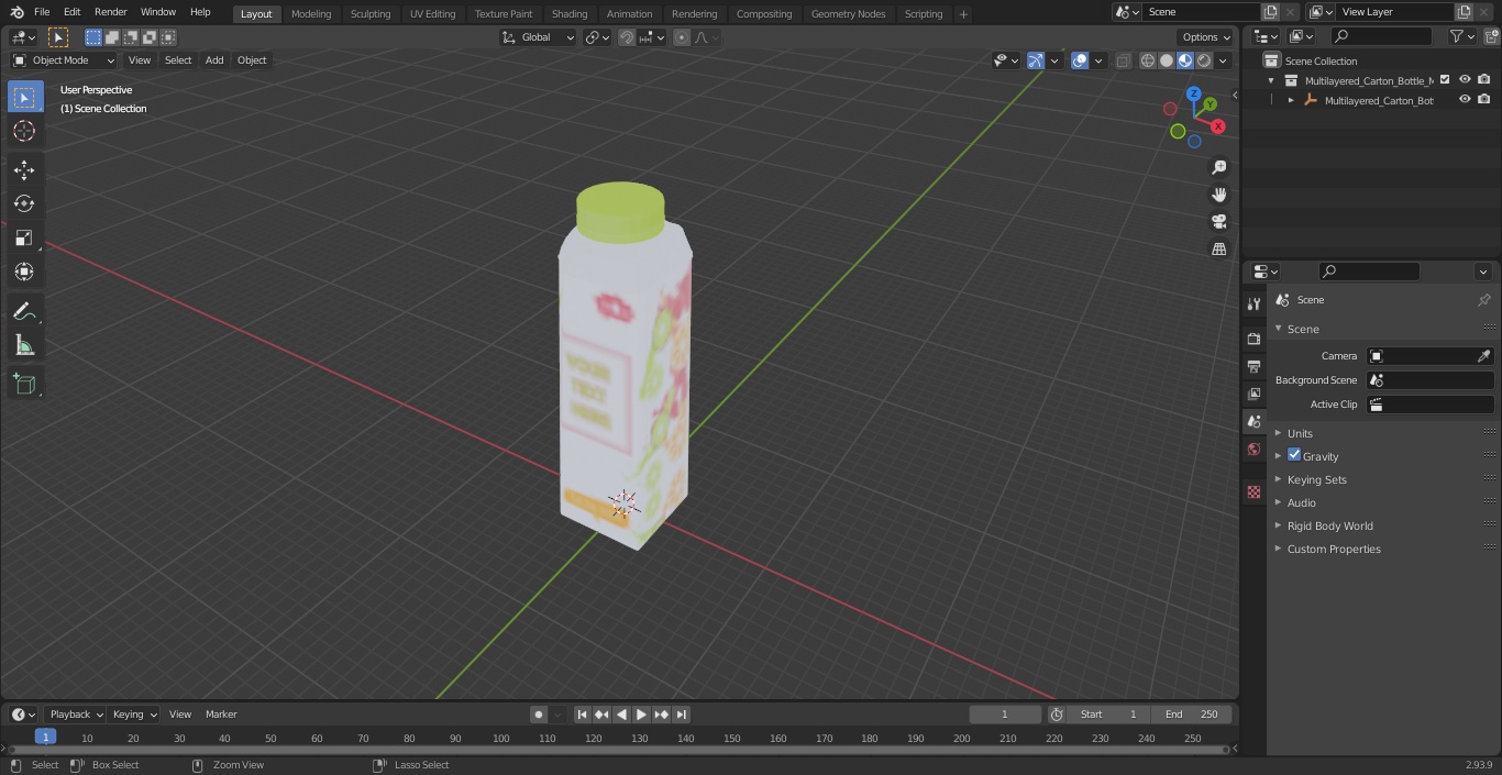 Multilayered Carton Bottle Mockup Green 3D model