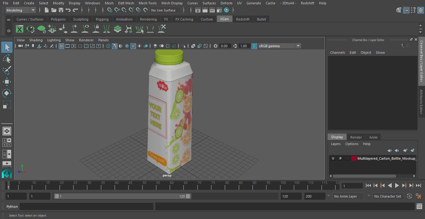 Multilayered Carton Bottle Mockup Green 3D model