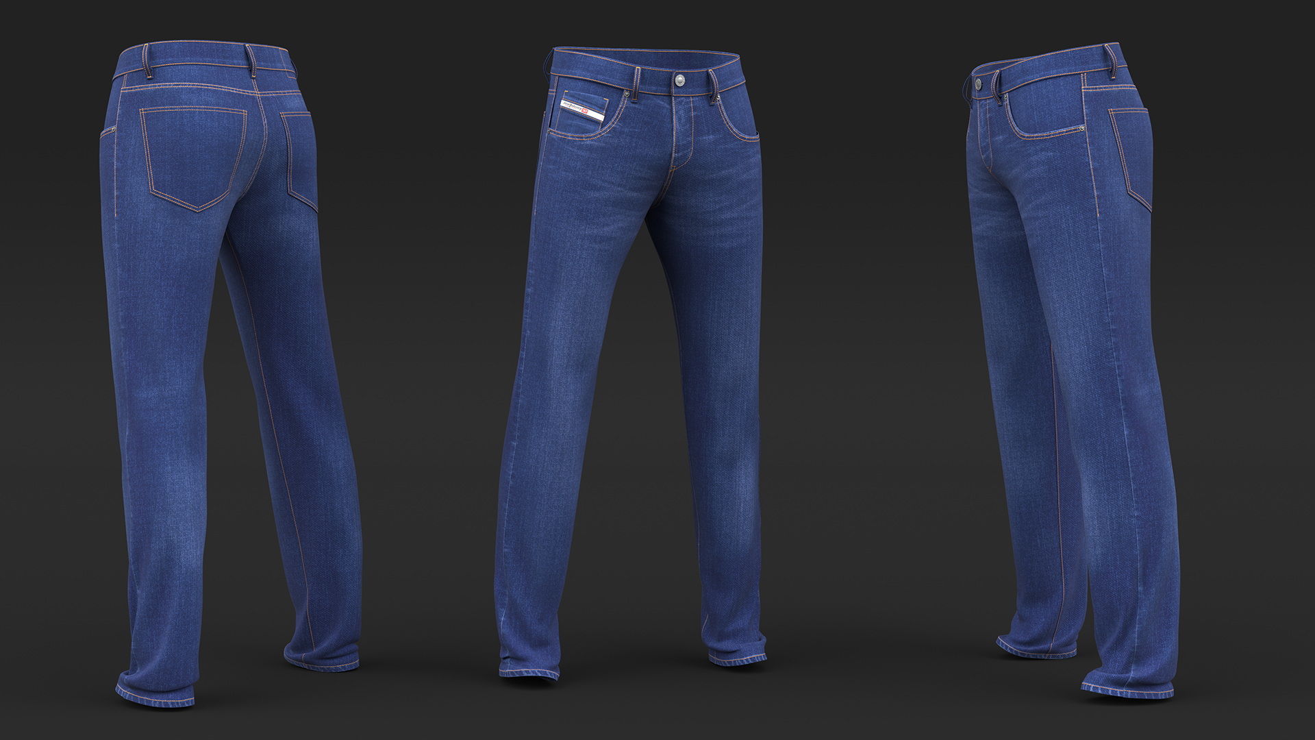 3D model Dressed Diesel Mens Jeans Dark Blue