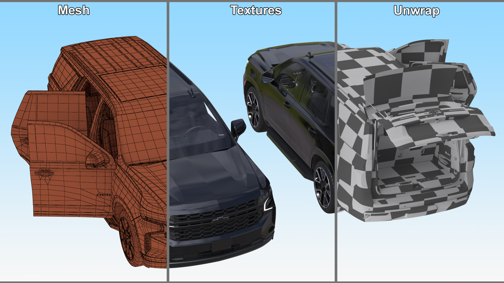 3D SUV Chevrolet Tahoe 2024 Black Rigged for Maya
