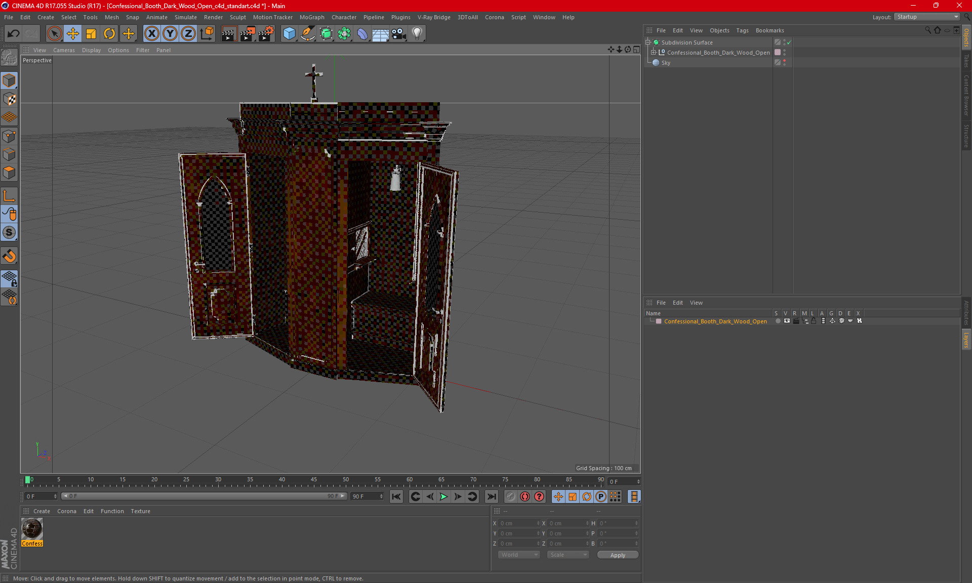 3D Confessional Booth Dark Wood Open model