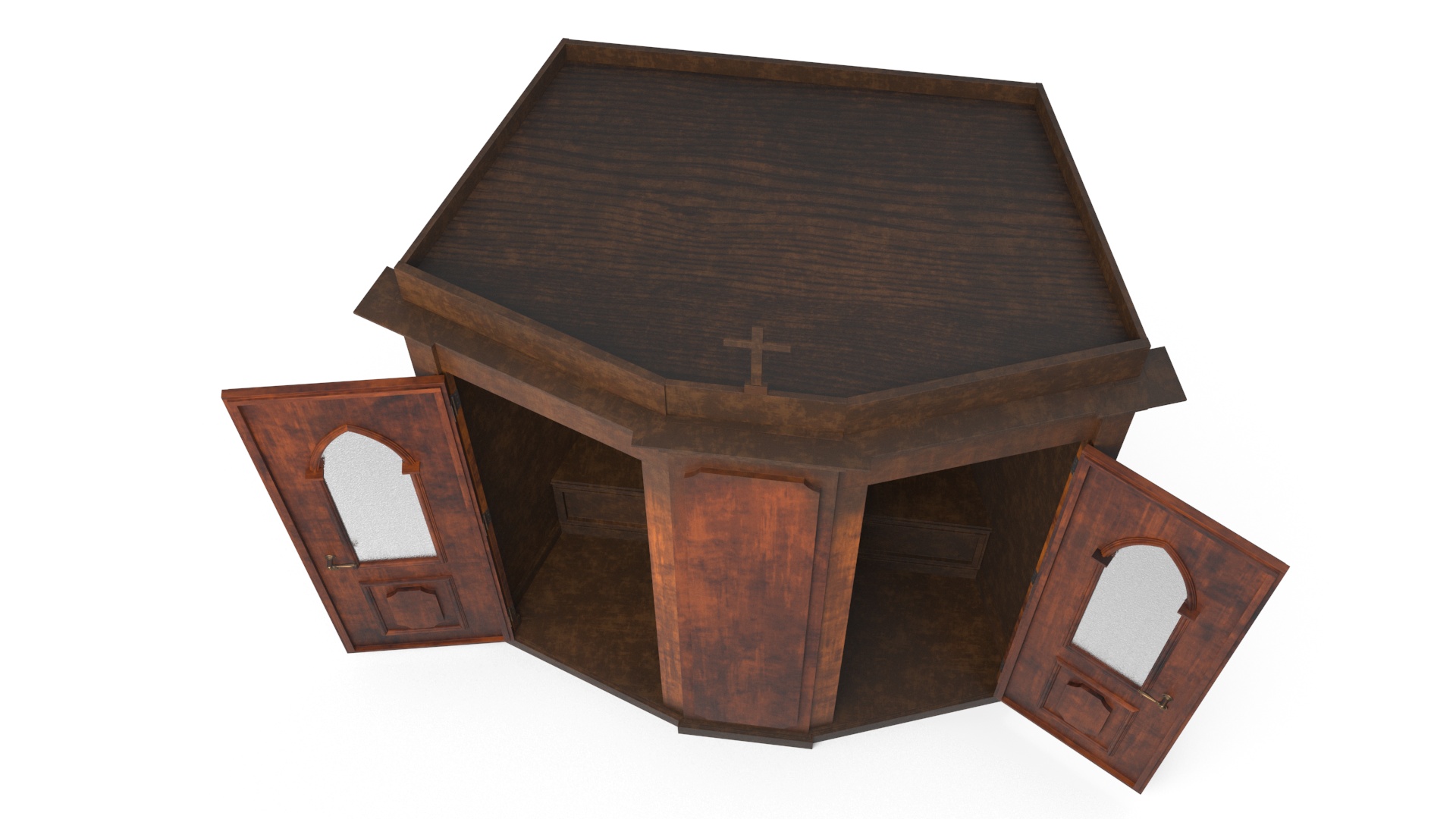 3D Confessional Booth Dark Wood Open model