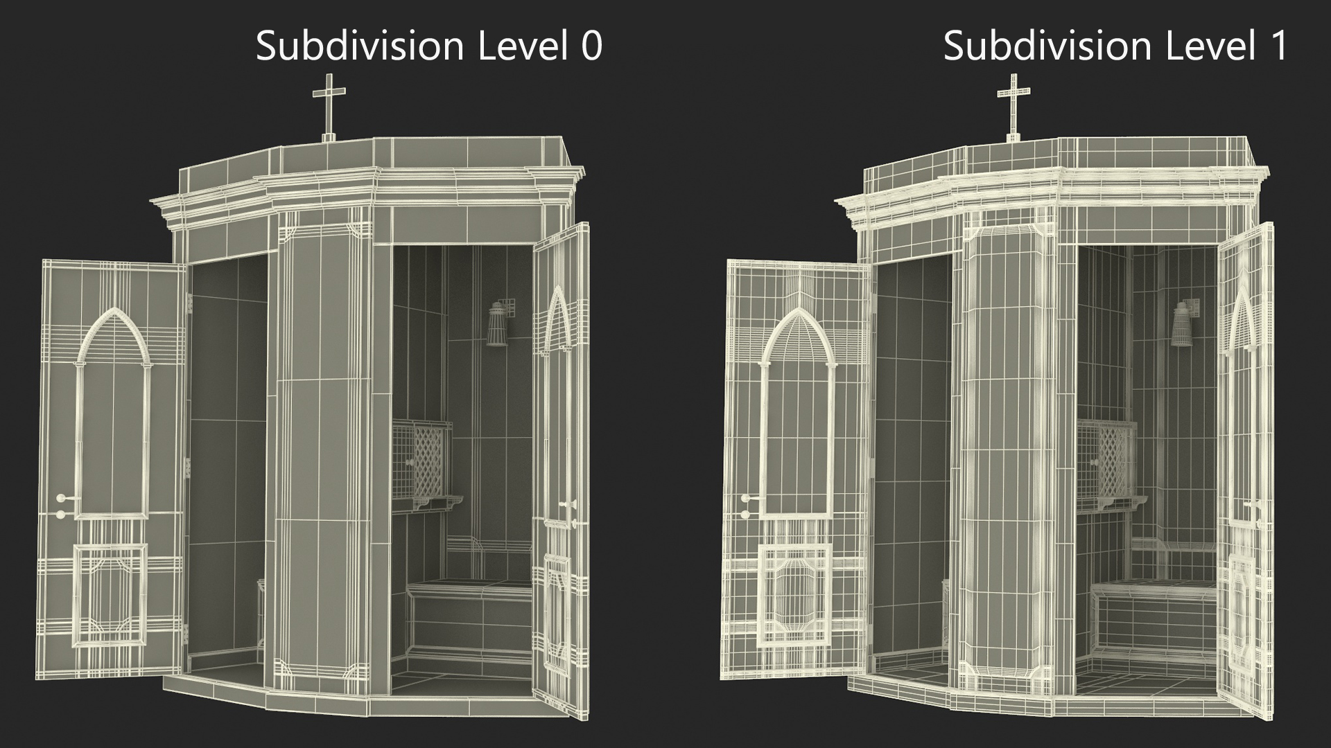 3D Confessional Booth Dark Wood Open model