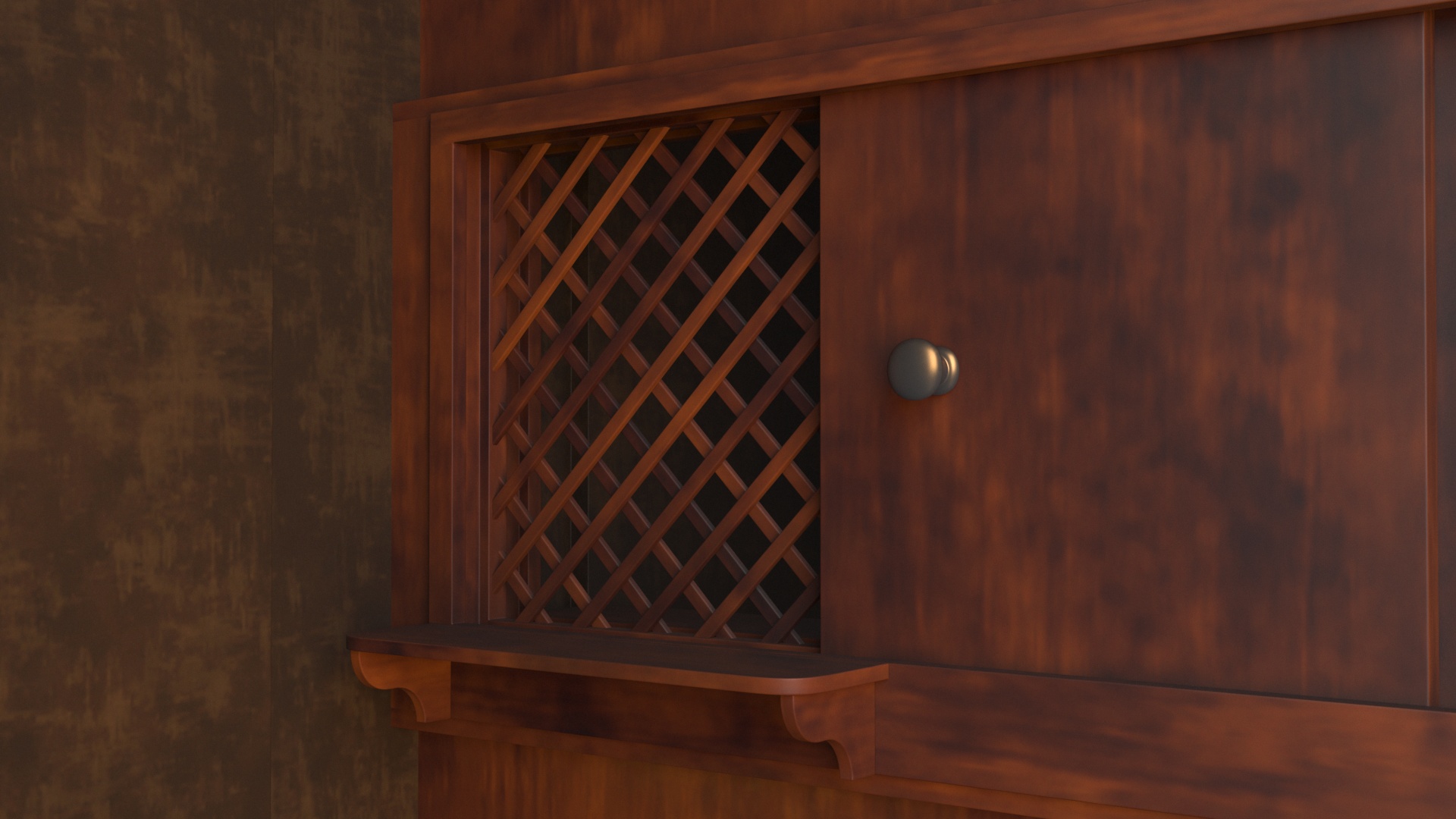 3D Confessional Booth Dark Wood Open model