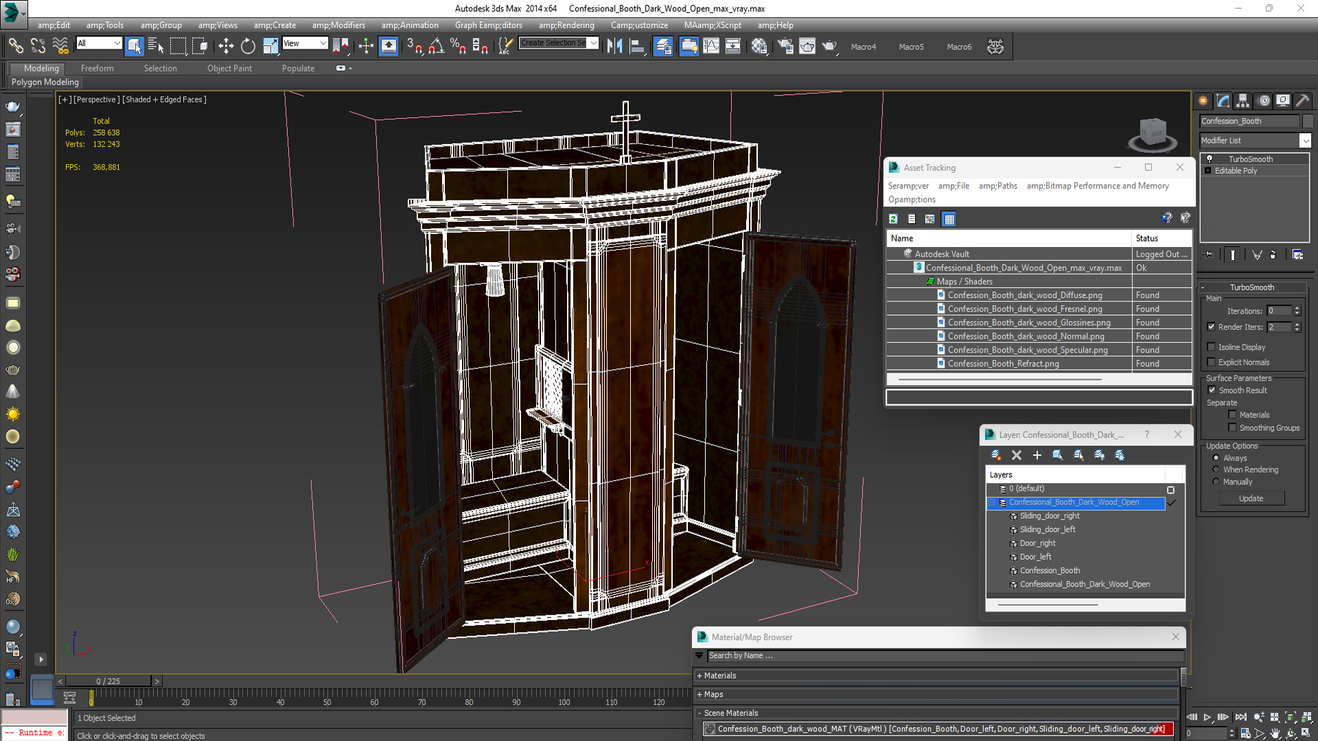 3D Confessional Booth Dark Wood Open model