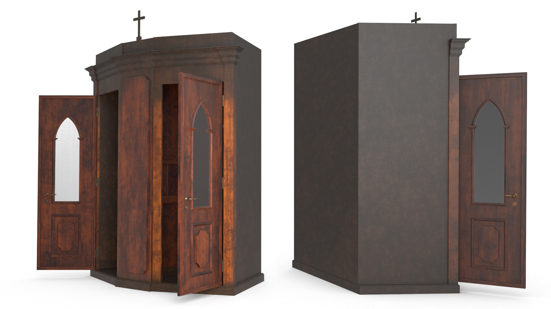 3D Confessional Booth Dark Wood Open model
