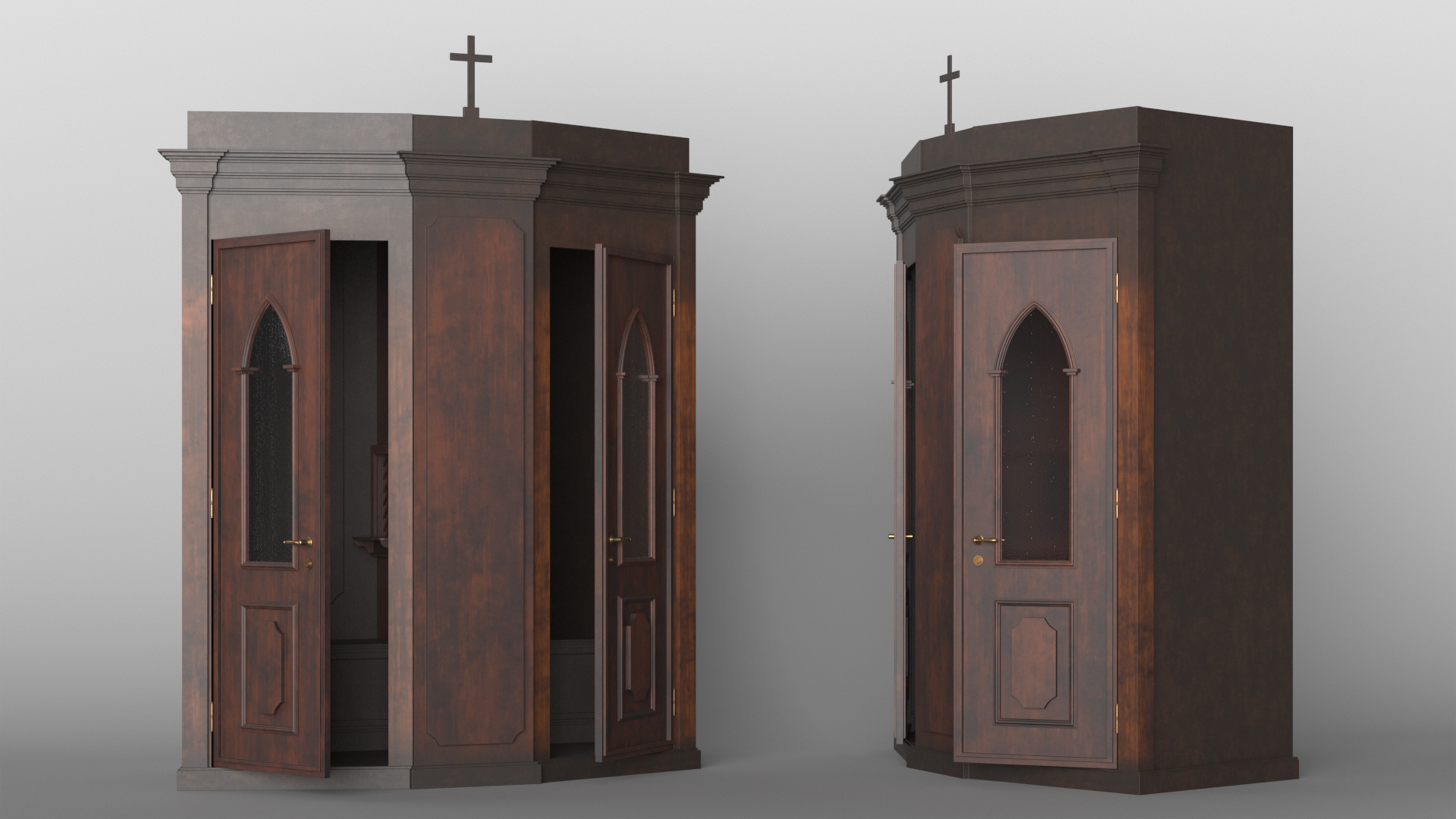 3D Confessional Booth Dark Wood Open model