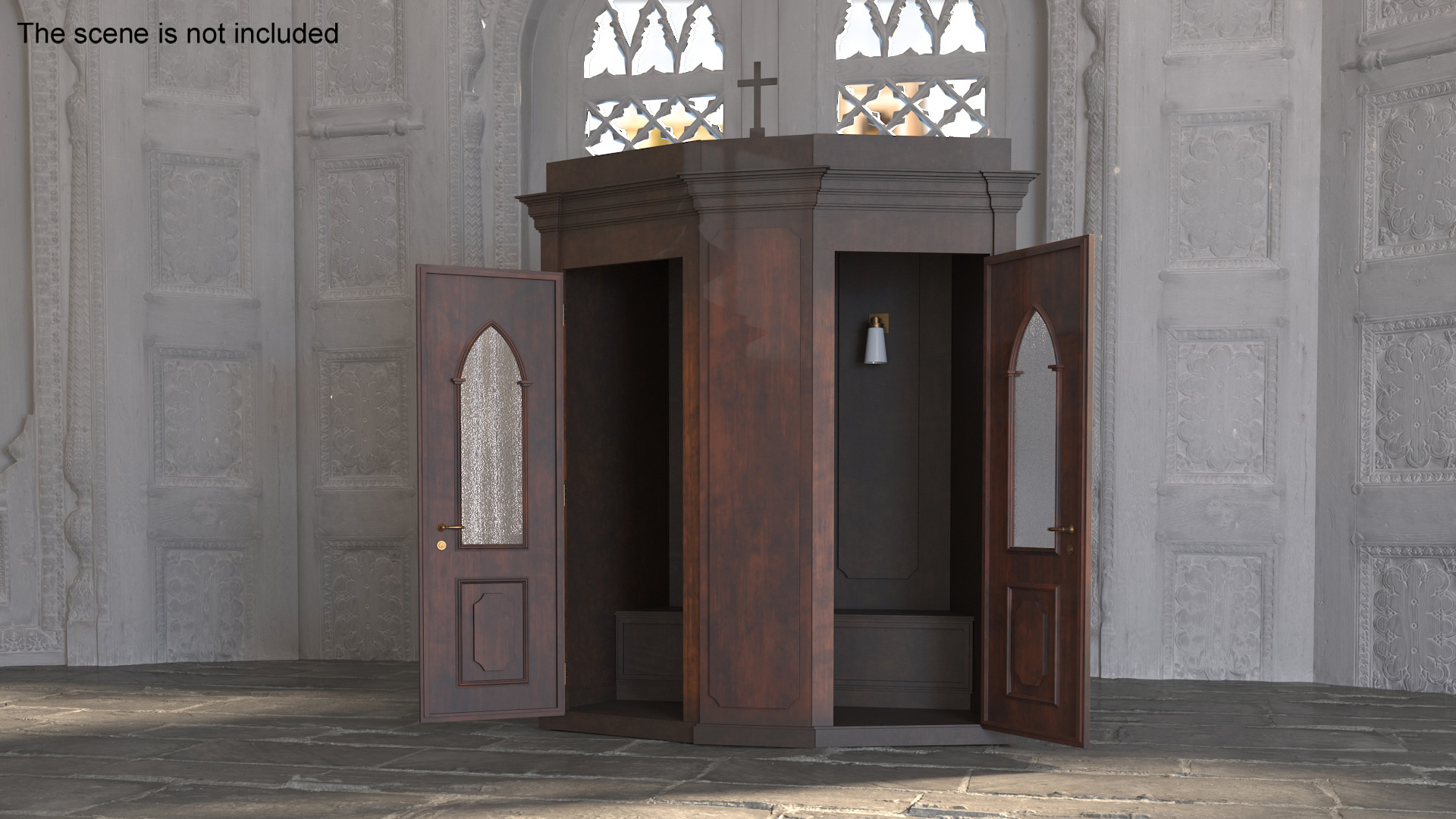 3D Confessional Booth Dark Wood Open model