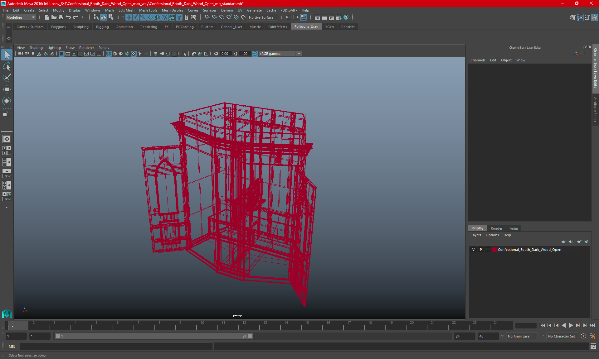 3D Confessional Booth Dark Wood Open model