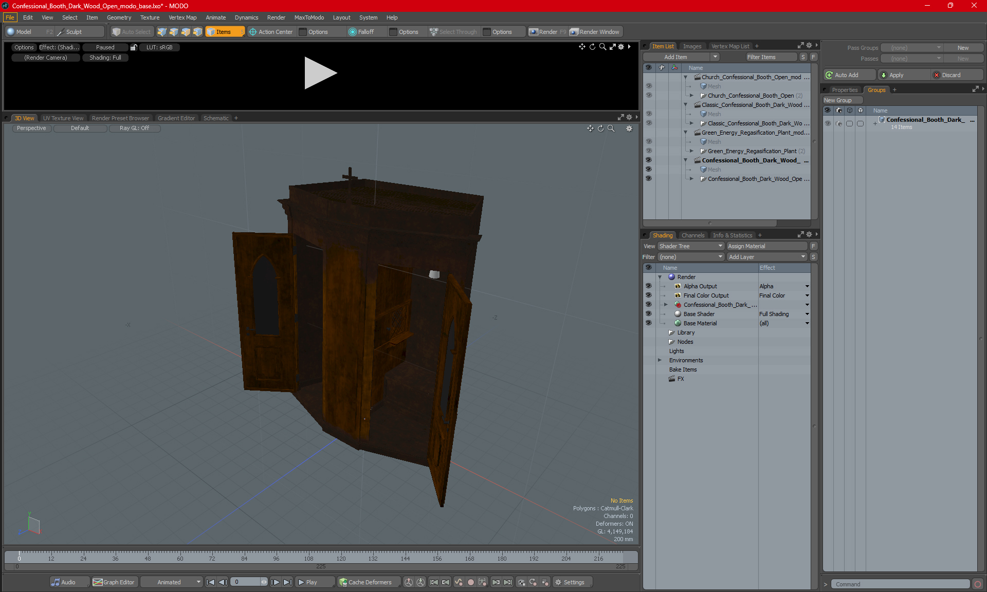 3D Confessional Booth Dark Wood Open model