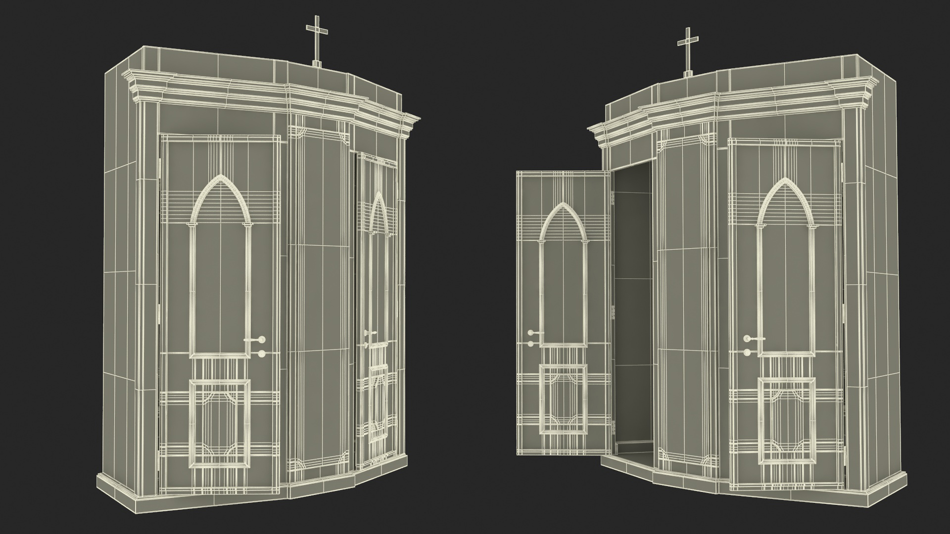3D Confessional Booth Dark Wood Open model