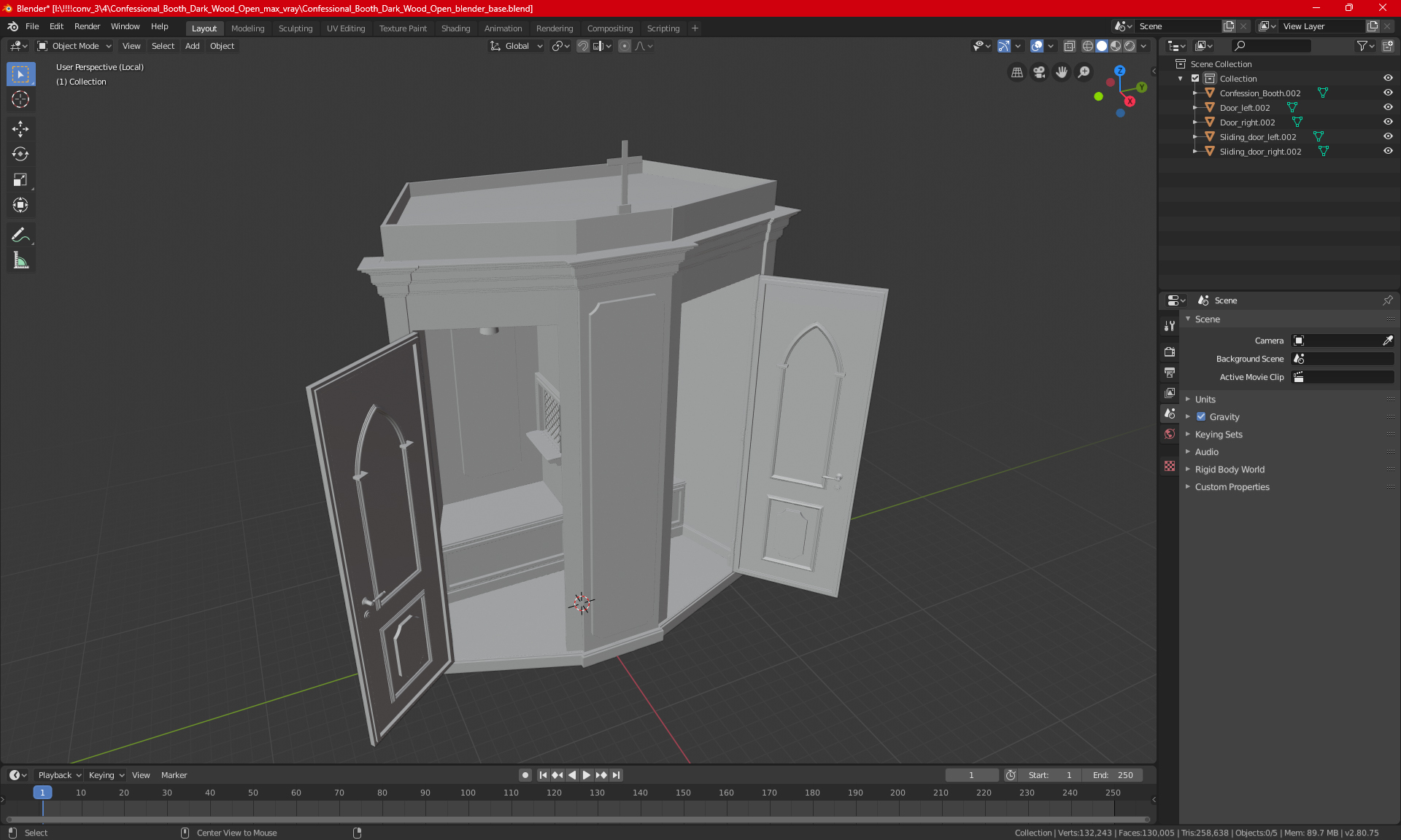 3D Confessional Booth Dark Wood Open model