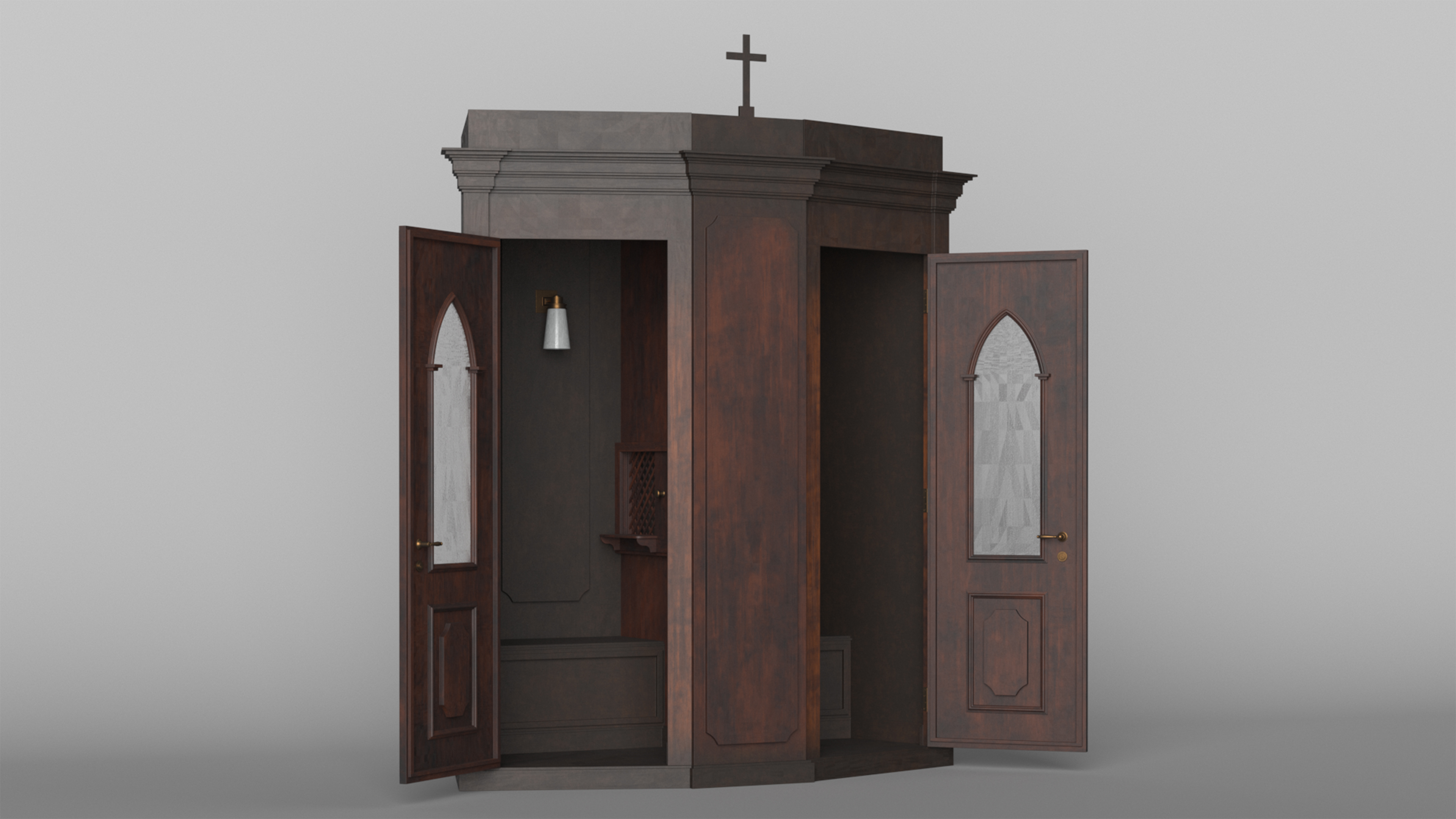 3D Confessional Booth Dark Wood Open model