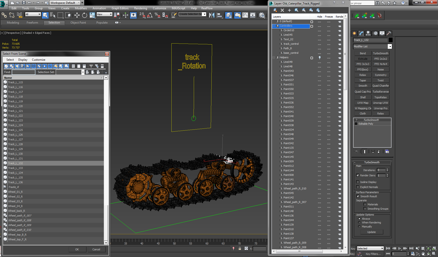 3D Old Caterpillar Track Rigged model