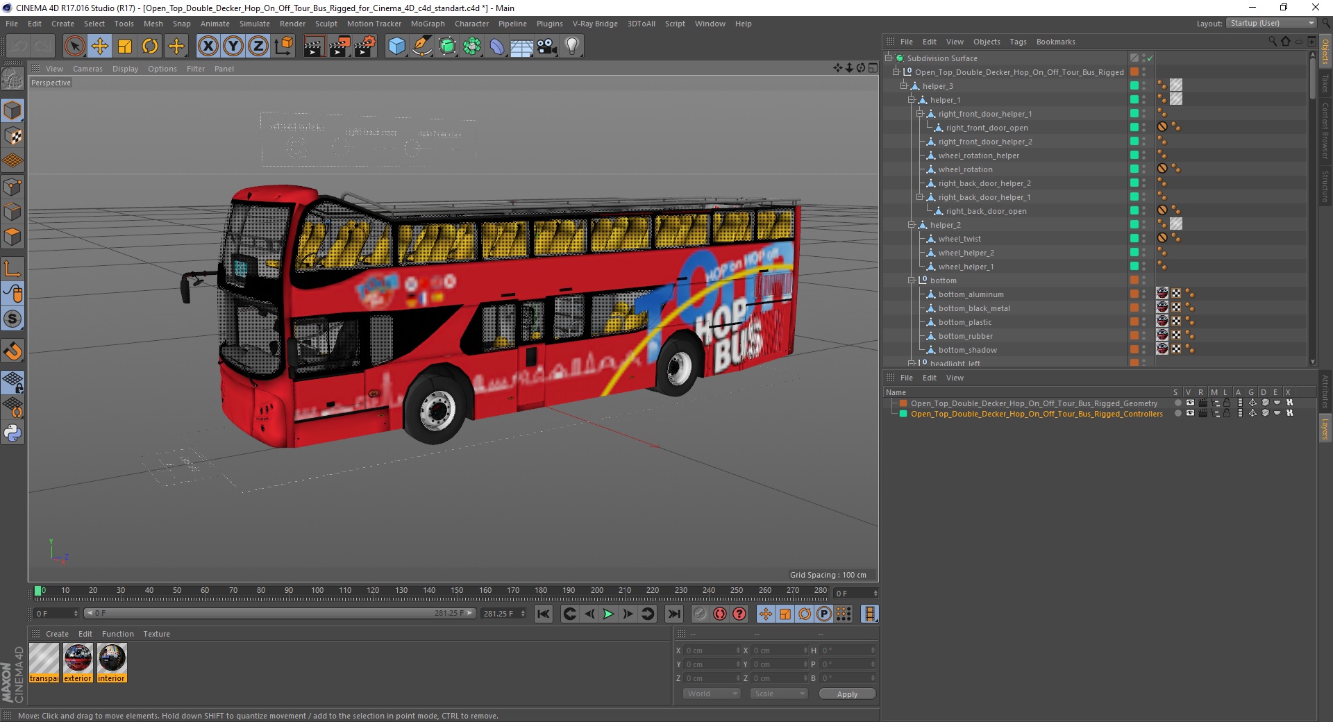 3D Open Top Double Decker Hop On Off Tour Bus Rigged for Cinema 4D model