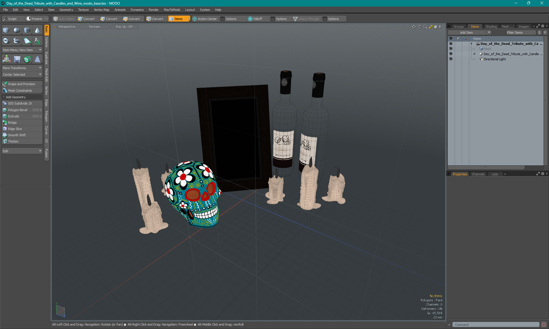3D model Day of the Dead Tribute with Candles and Wine