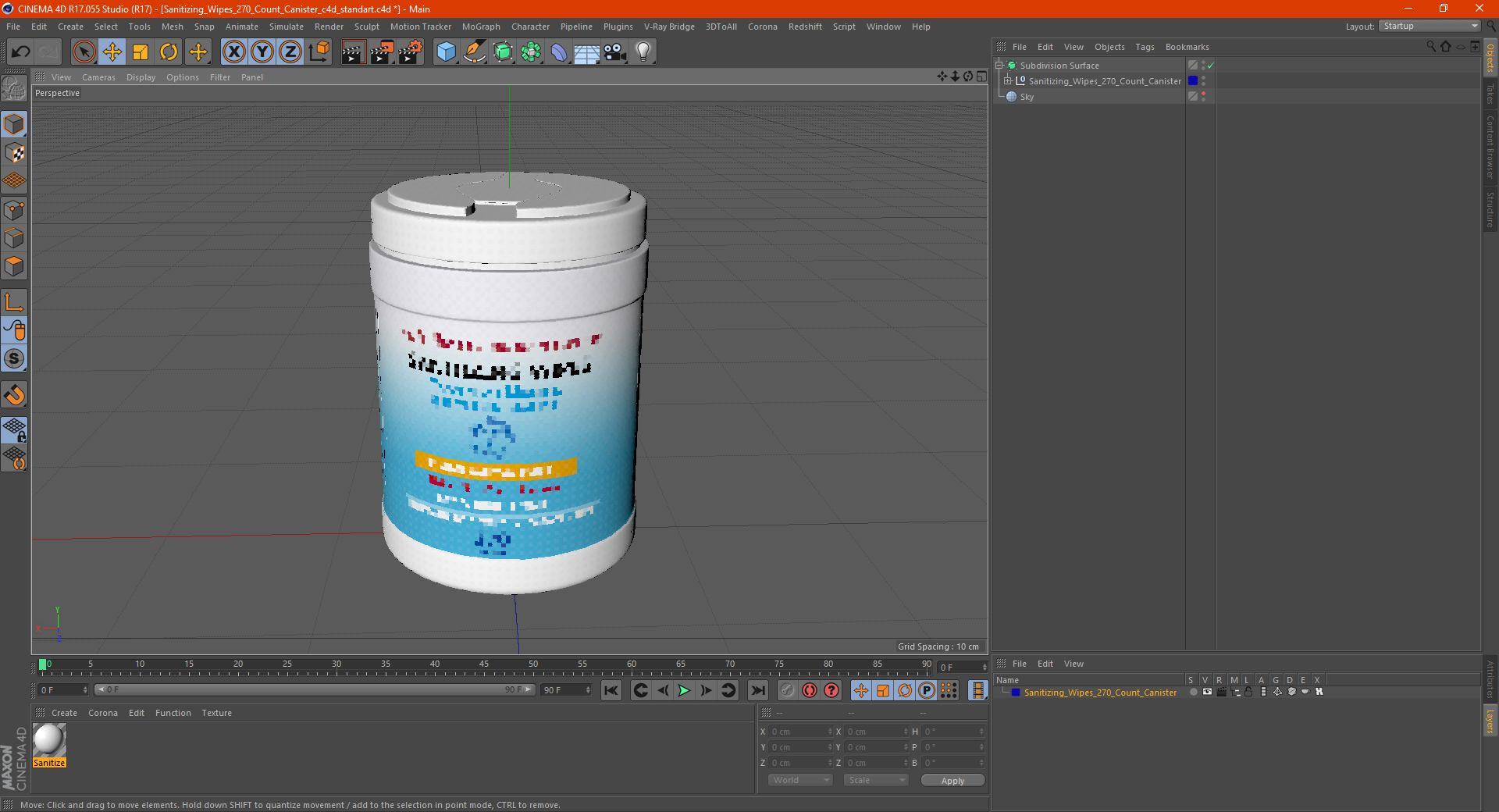 3D model Sanitizing Wipes 270 Count Canister
