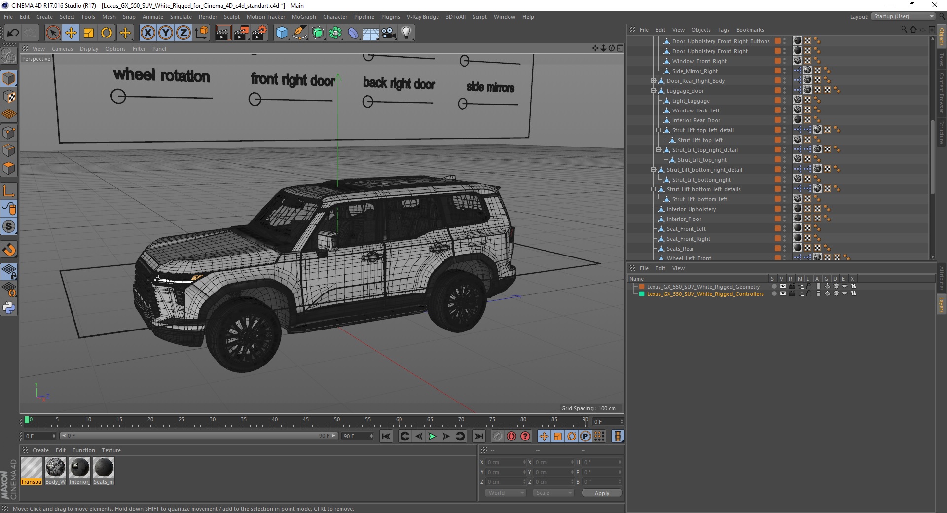 3D Lexus GX 550 SUV White Rigged for Cinema 4D model