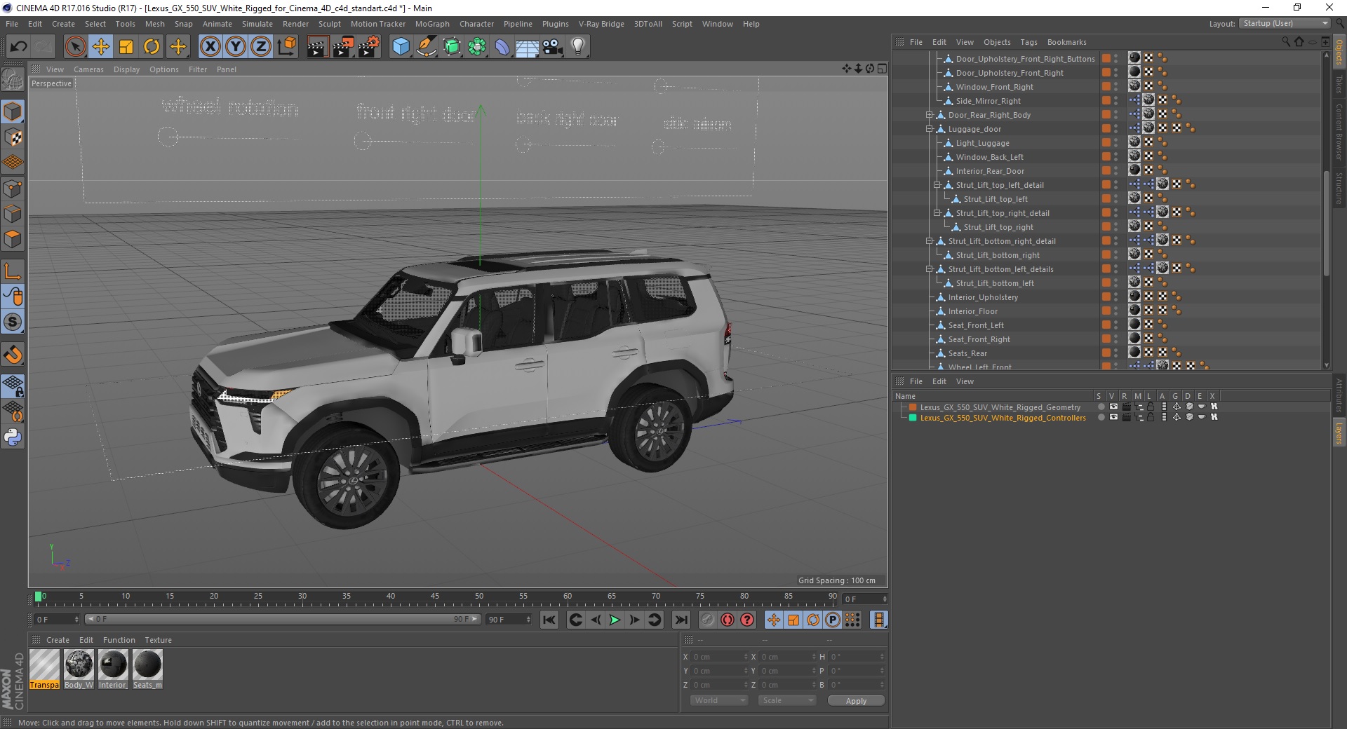 3D Lexus GX 550 SUV White Rigged for Cinema 4D model