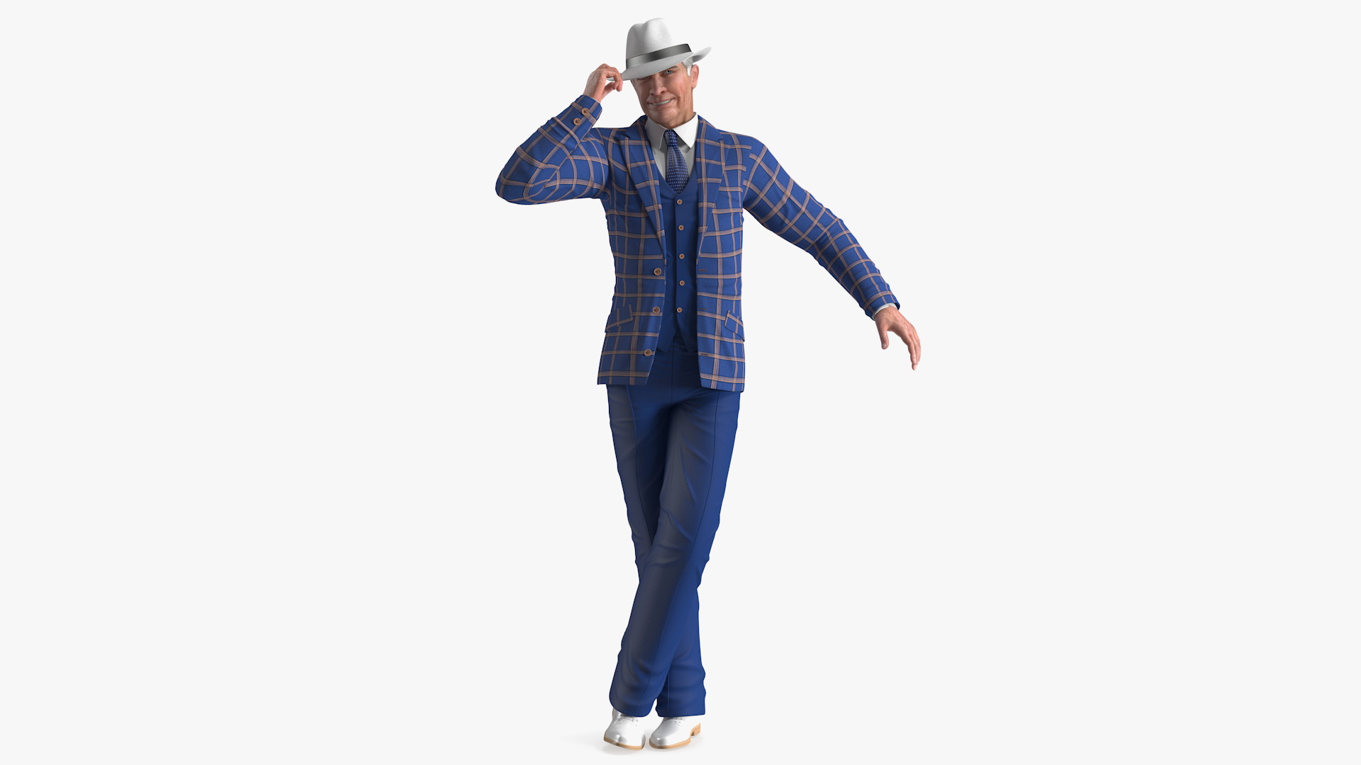 Elderly Man Leisure Suit Dancing Pose 3D