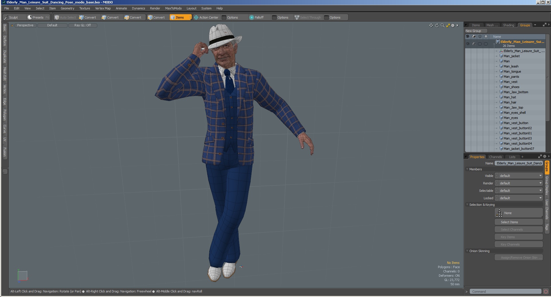 Elderly Man Leisure Suit Dancing Pose 3D