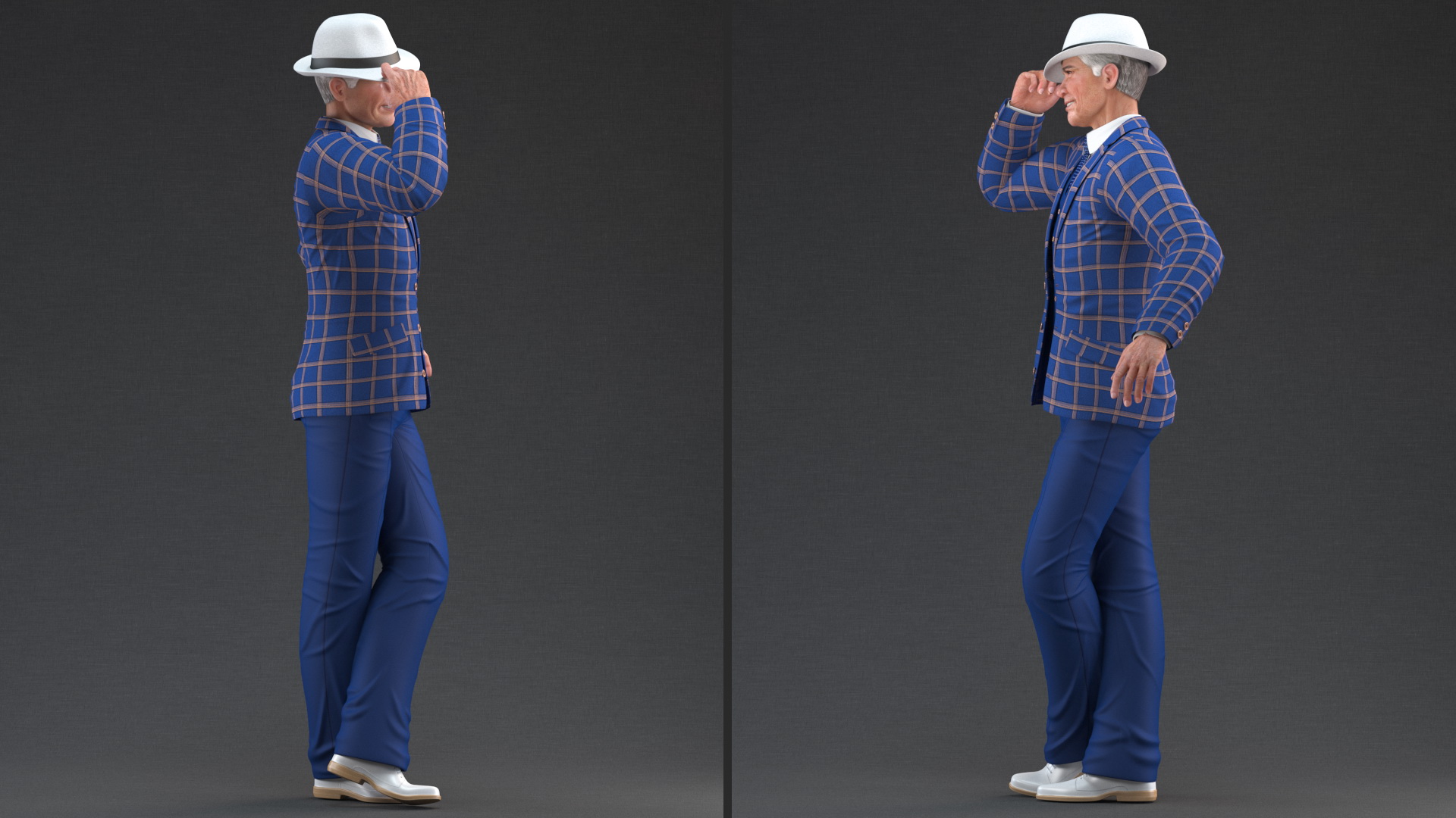 Elderly Man Leisure Suit Dancing Pose 3D