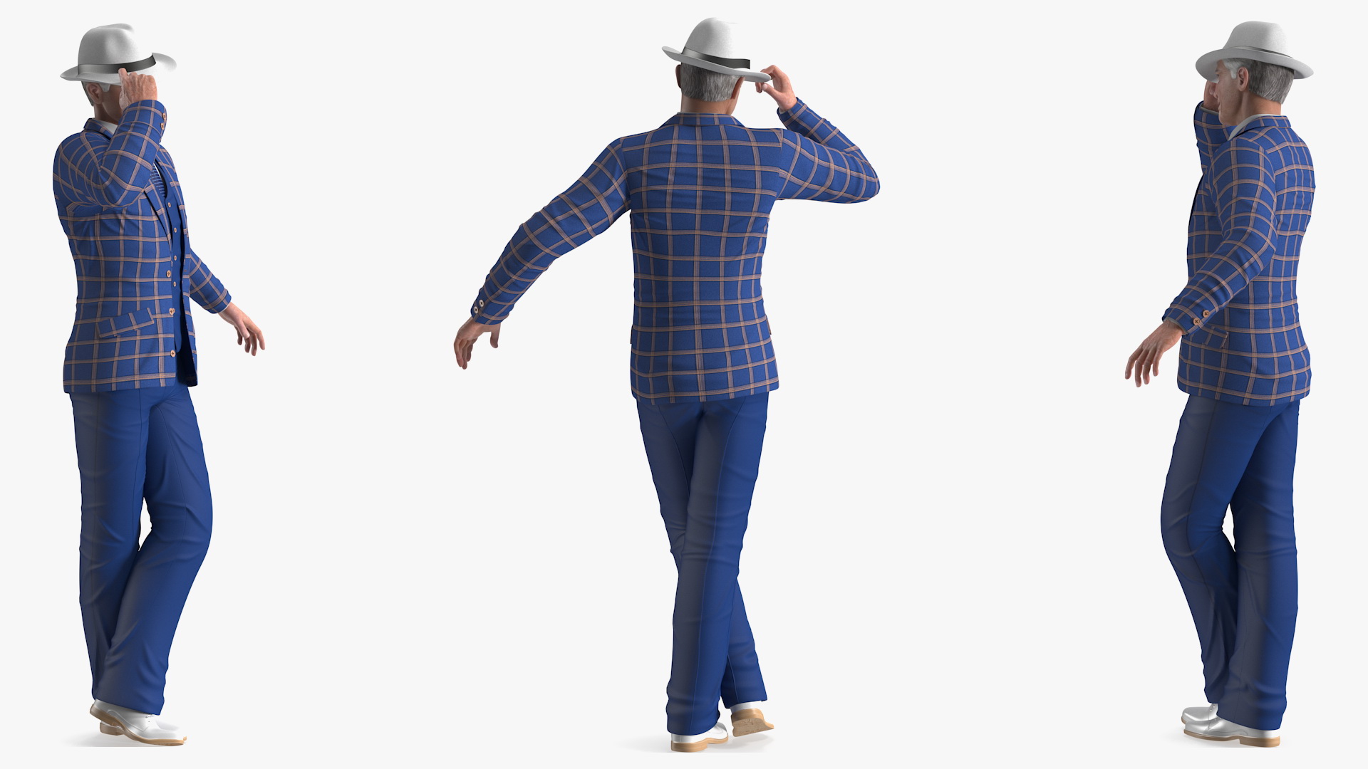 Elderly Man Leisure Suit Dancing Pose 3D