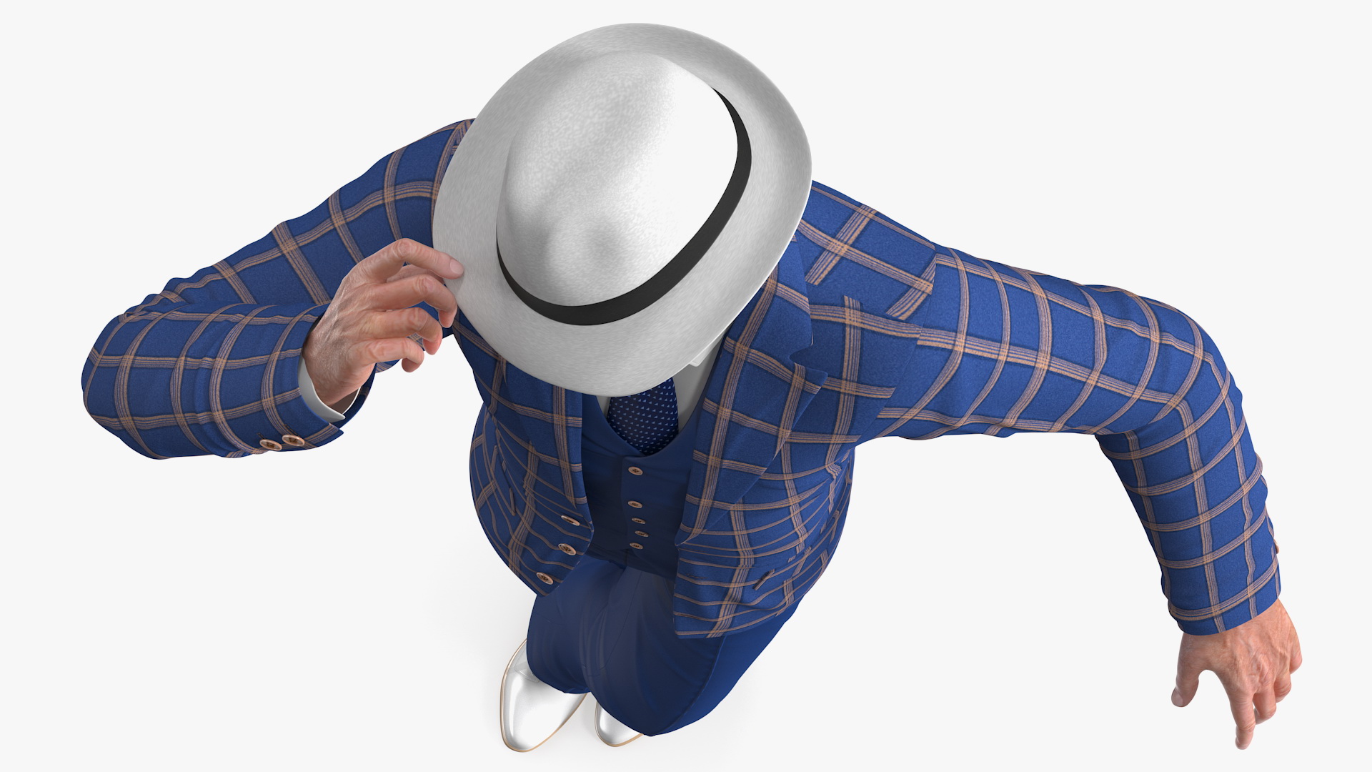 Elderly Man Leisure Suit Dancing Pose 3D