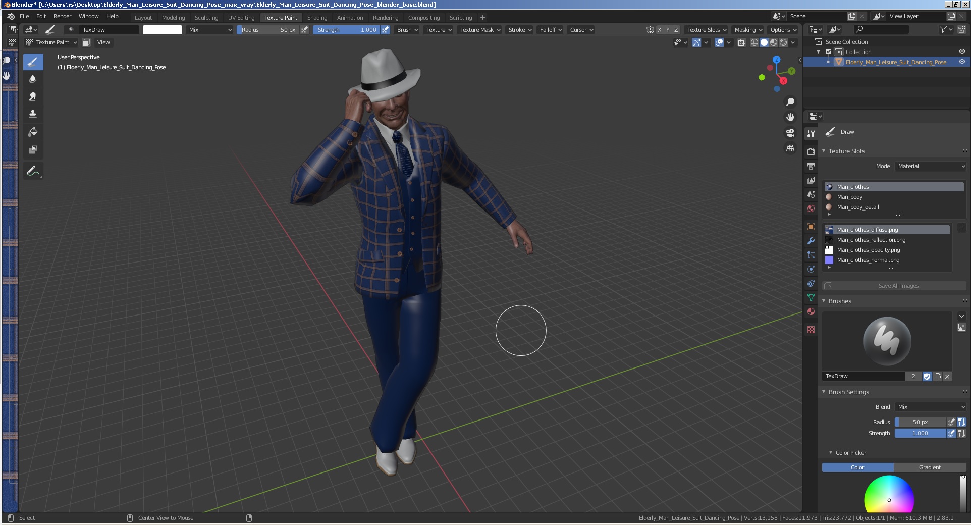 Elderly Man Leisure Suit Dancing Pose 3D