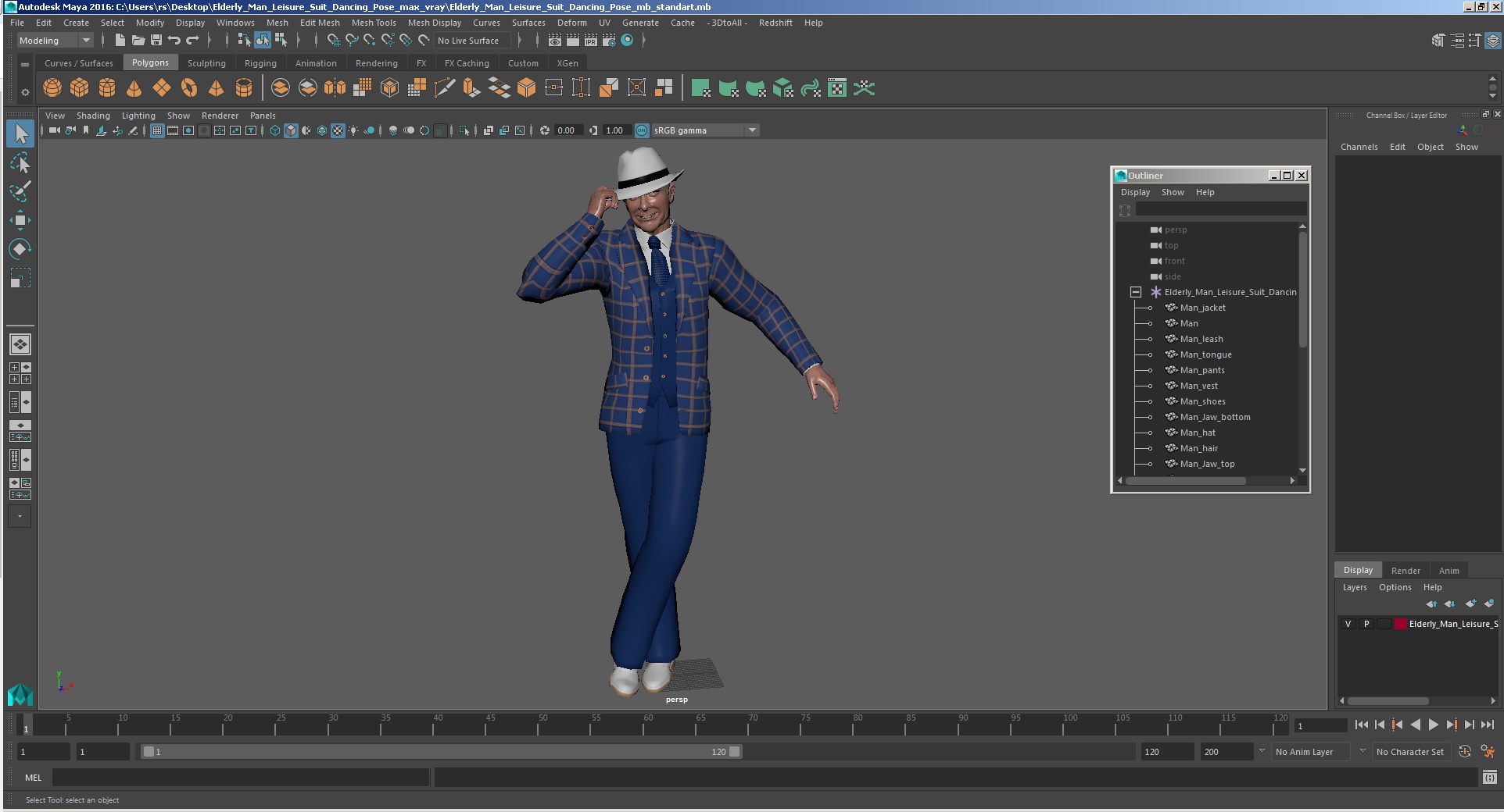 Elderly Man Leisure Suit Dancing Pose 3D