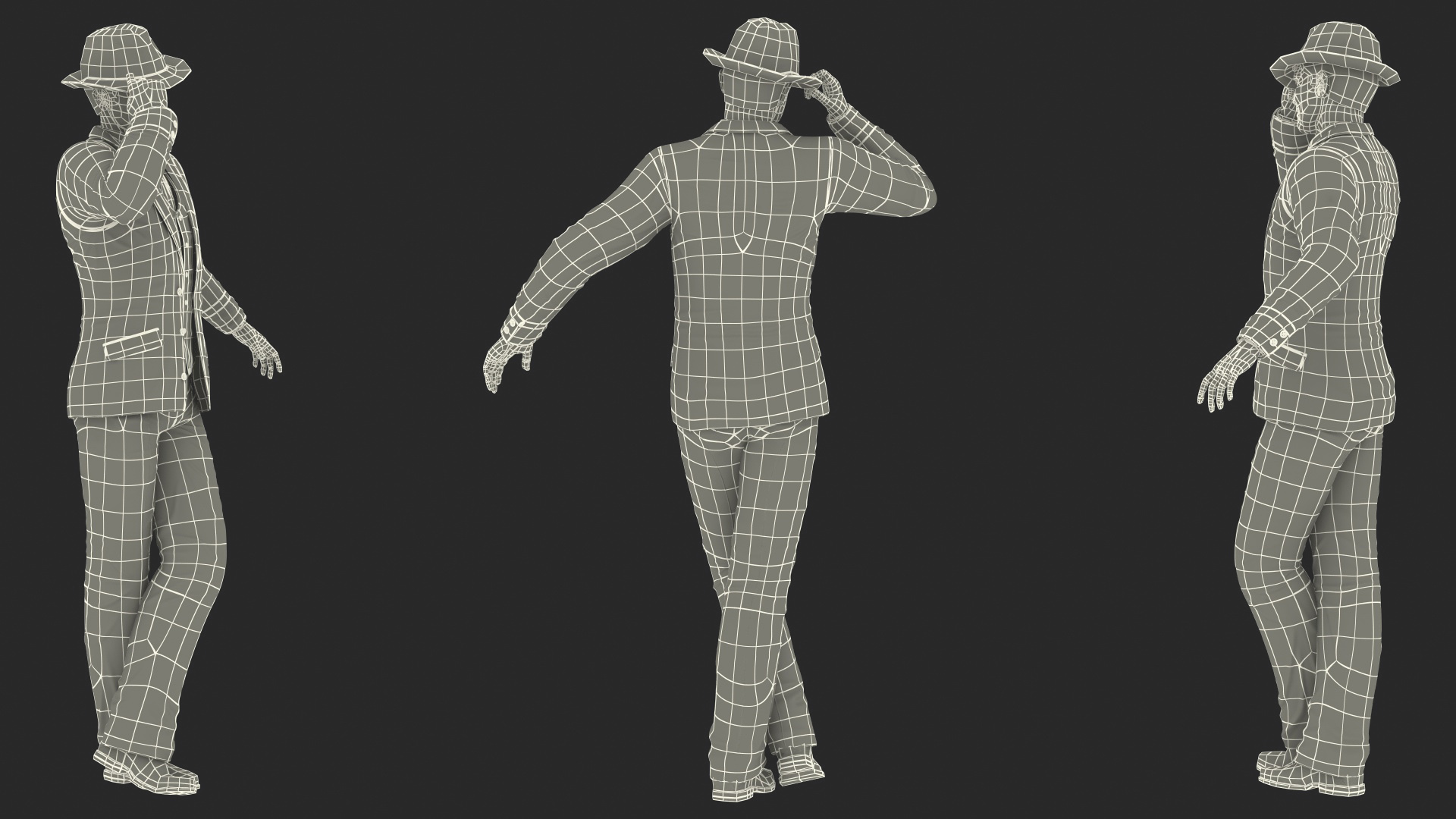 Elderly Man Leisure Suit Dancing Pose 3D