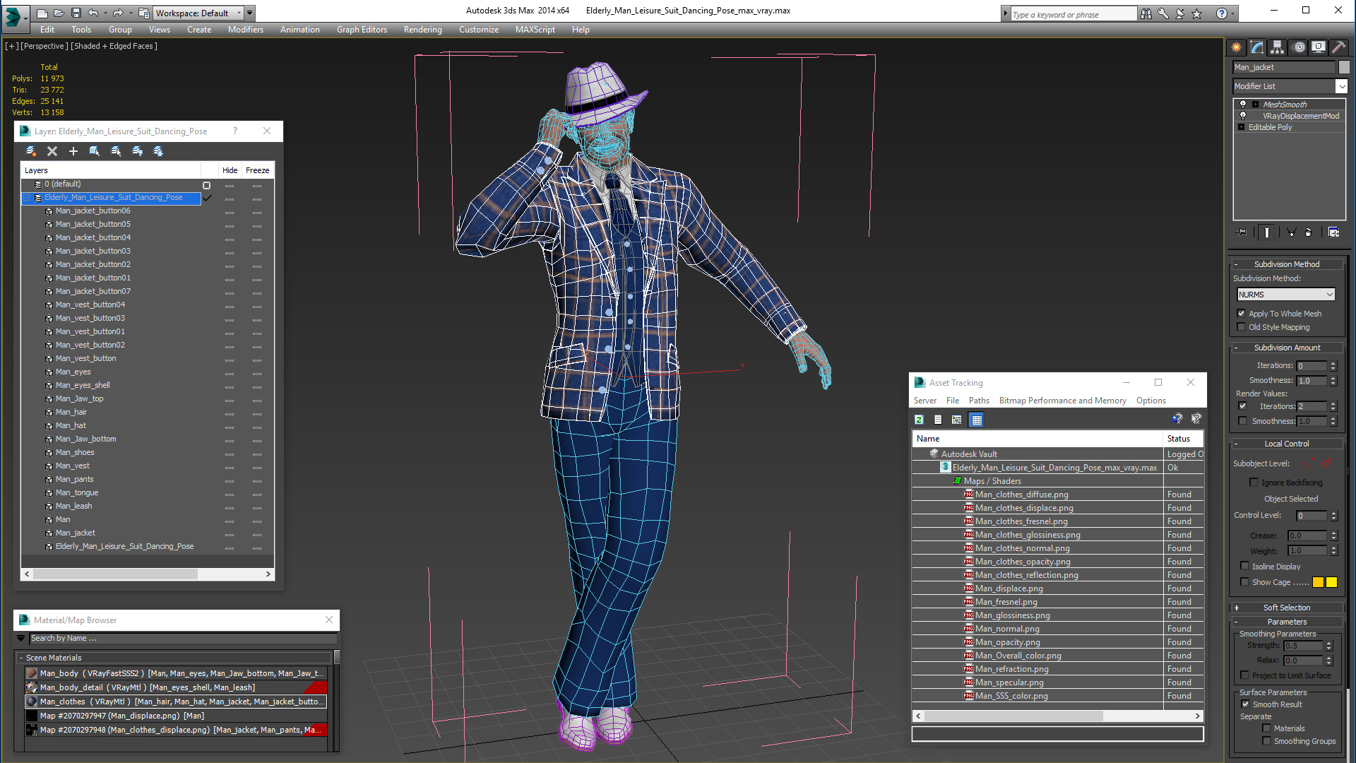 Elderly Man Leisure Suit Dancing Pose 3D