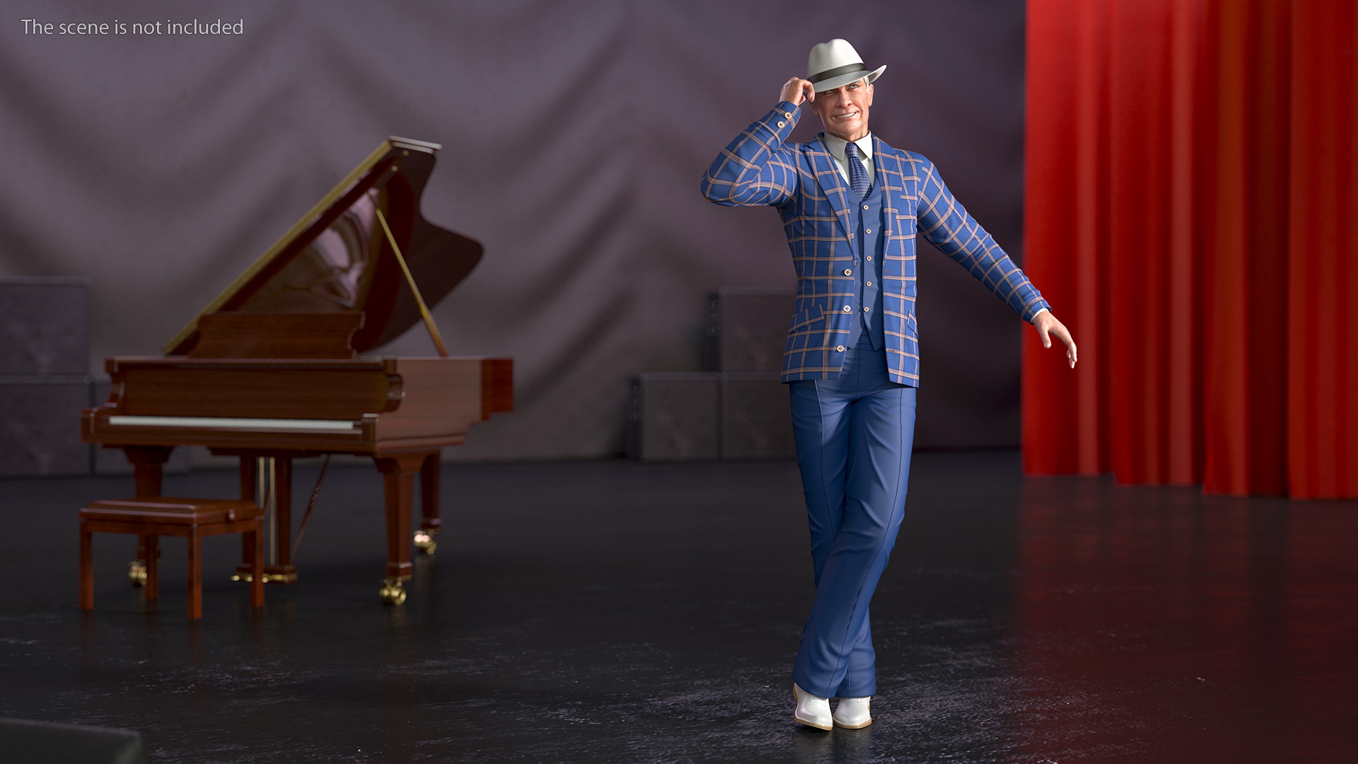 Elderly Man Leisure Suit Dancing Pose 3D