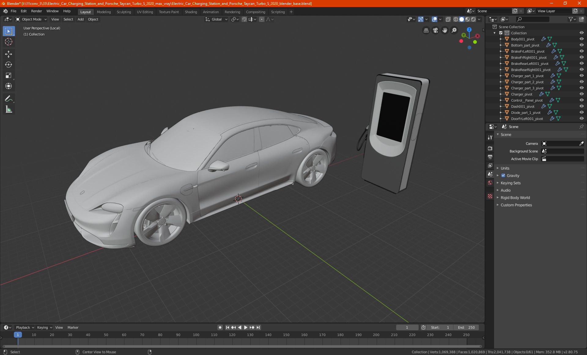 3D Electric Car Charging Station and Porsche Taycan Turbo S 2020