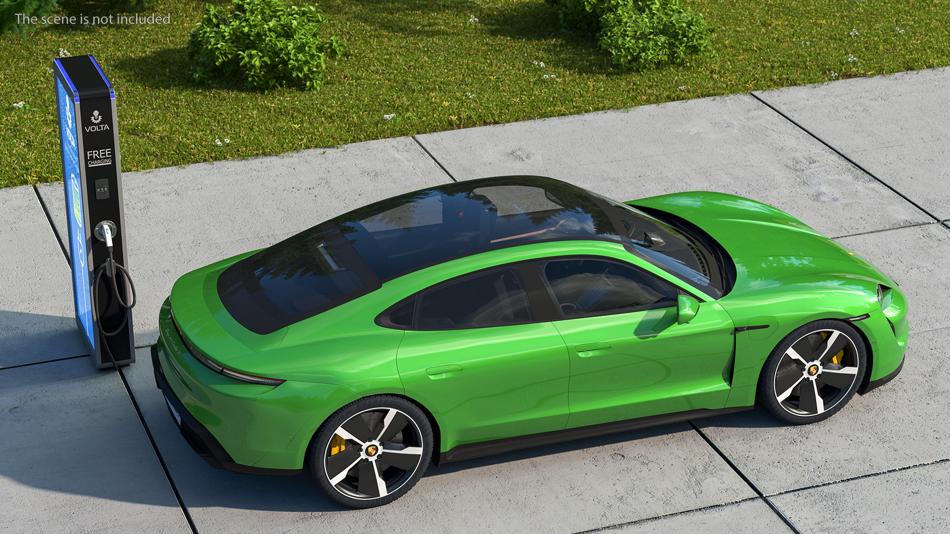 3D Electric Car Charging Station and Porsche Taycan Turbo S 2020